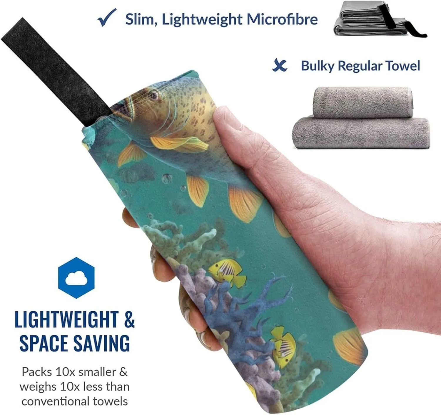 Colorful Fish Under The Sea Premium Compact Microfiber Travel Towel-Featherlight & Quick Dry,Sand-Resistant Beach Towel for Swimming,Camping,Vacation Essentials with Carry Pouch