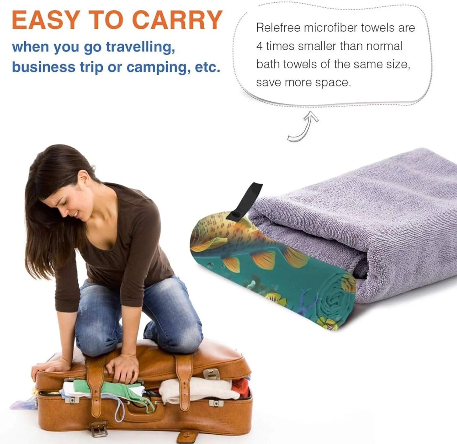 Colorful Fish Under The Sea Premium Compact Microfiber Travel Towel-Featherlight & Quick Dry,Sand-Resistant Beach Towel for Swimming,Camping,Vacation Essentials with Carry Pouch