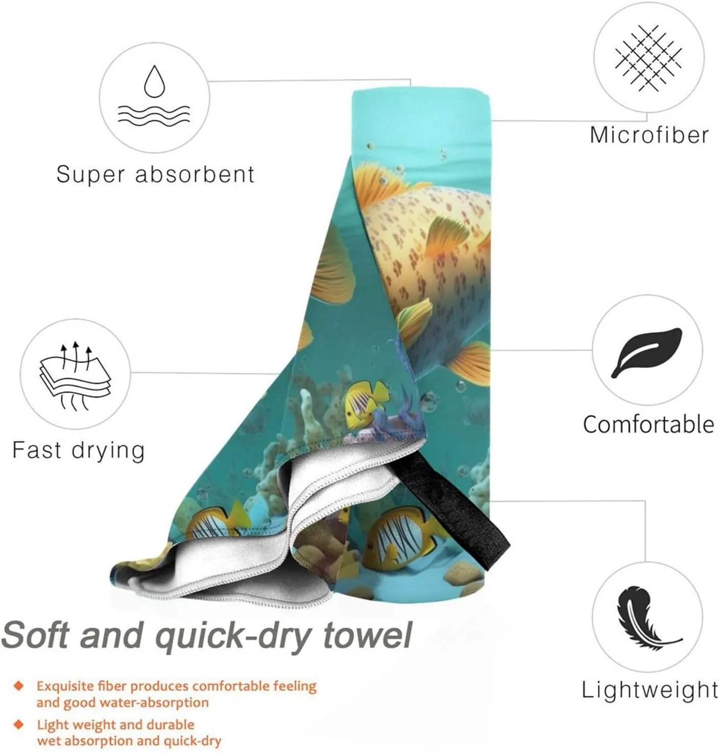 Colorful Fish Under The Sea Premium Compact Microfiber Travel Towel-Featherlight & Quick Dry,Sand-Resistant Beach Towel for Swimming,Camping,Vacation Essentials with Carry Pouch