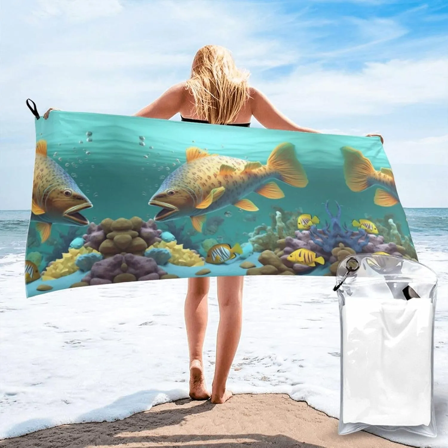 Colorful Fish Under The Sea Premium Compact Microfiber Travel Towel-Featherlight & Quick Dry,Sand-Resistant Beach Towel for Swimming,Camping,Vacation Essentials with Carry Pouch