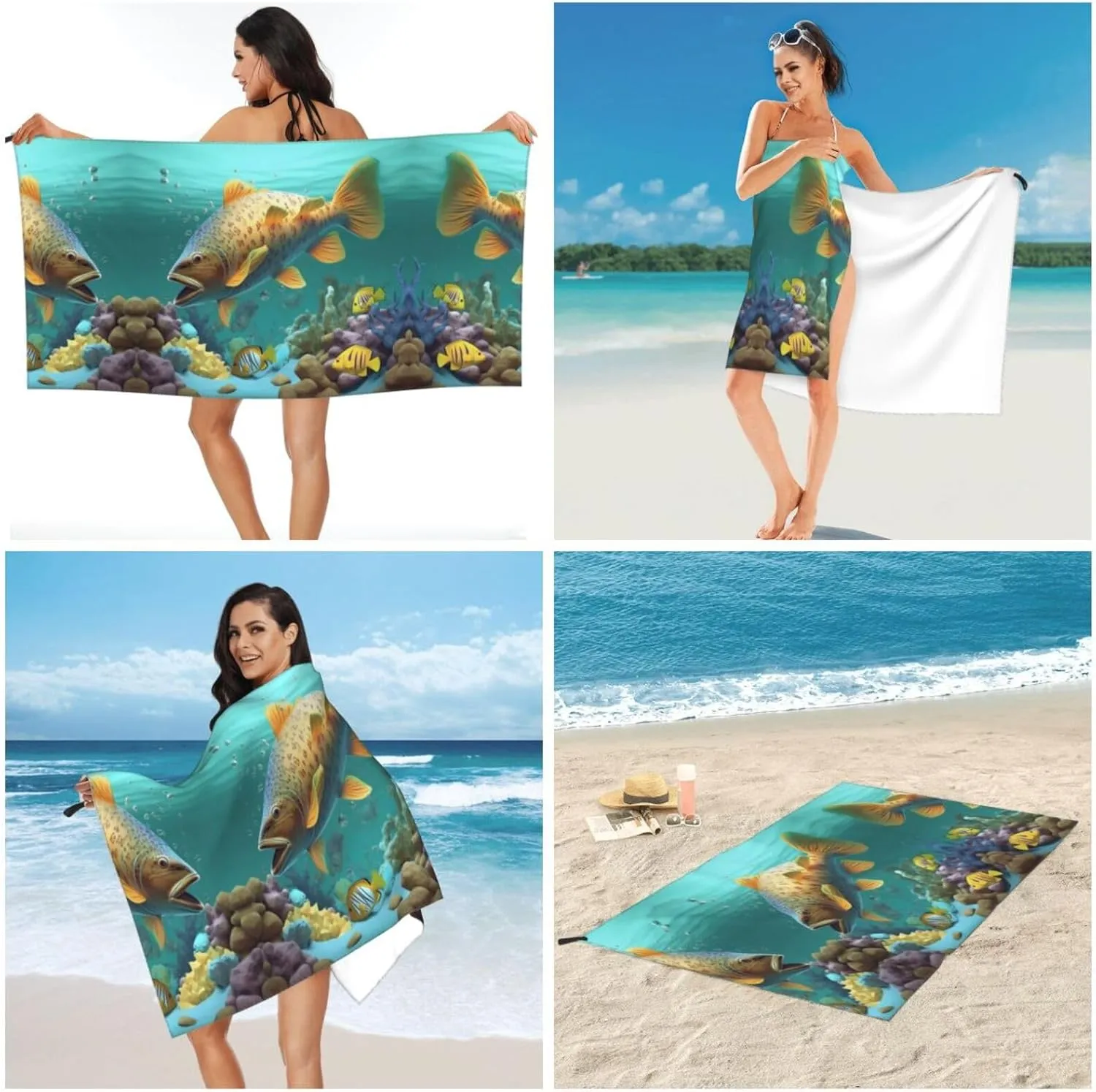 Colorful Fish Under The Sea Premium Compact Microfiber Travel Towel-Featherlight & Quick Dry,Sand-Resistant Beach Towel for Swimming,Camping,Vacation Essentials with Carry Pouch