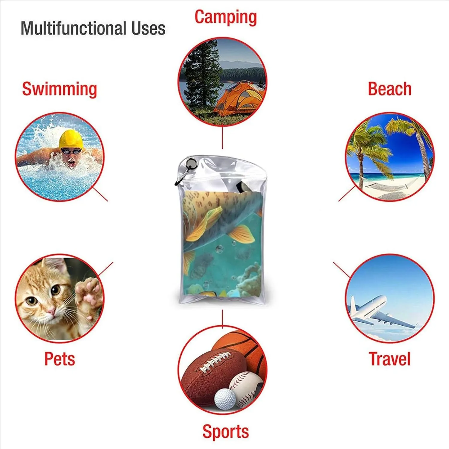 Colorful Fish Under The Sea Premium Compact Microfiber Travel Towel-Featherlight & Quick Dry,Sand-Resistant Beach Towel for Swimming,Camping,Vacation Essentials with Carry Pouch