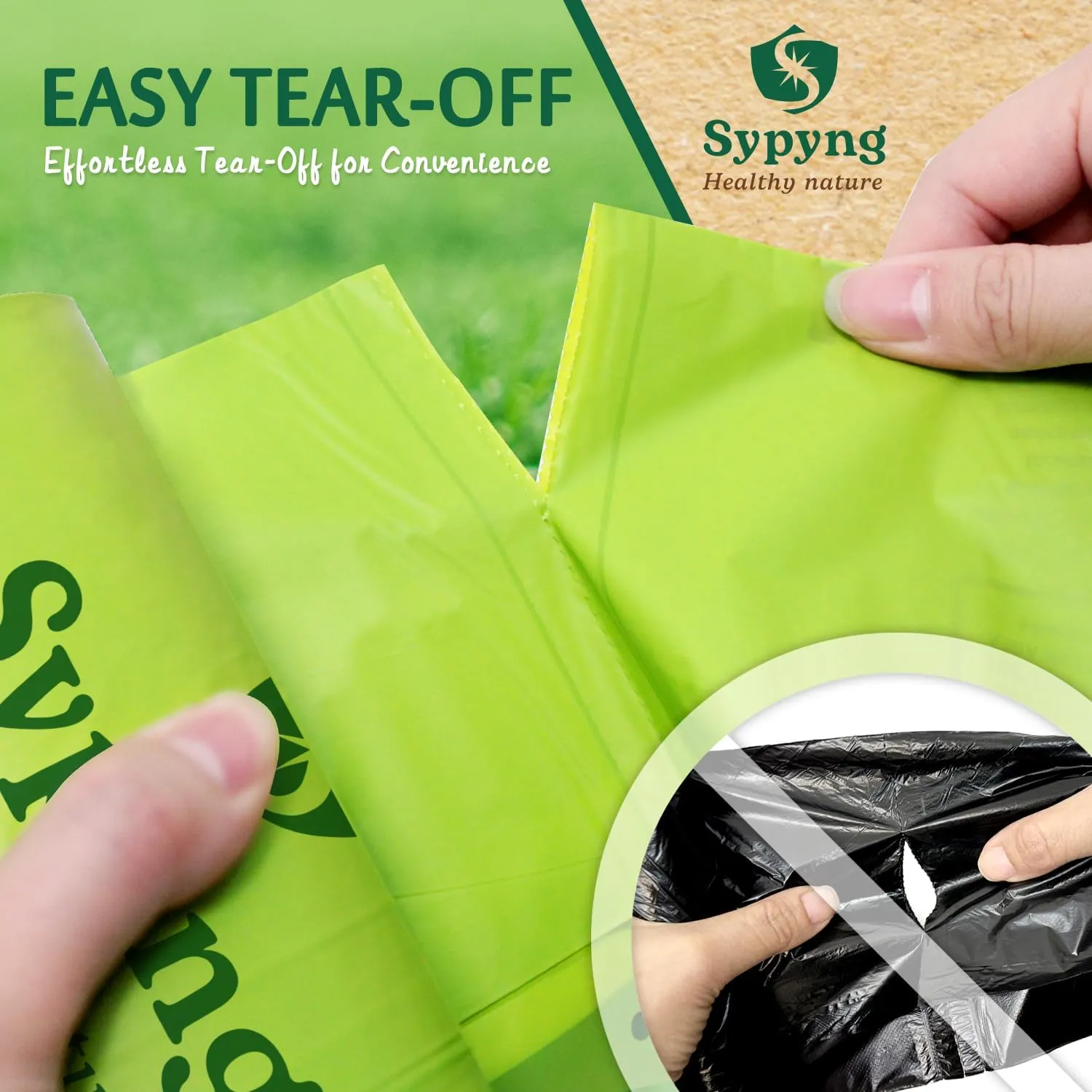Compostable Trash Bags - Compost Bags with Drawstring - 100% Biodegradable & Recyclable, Heavy Duty Garbage Bags 50 Counts, ASTM D6400, US BPI (Green, 8 Gallon)