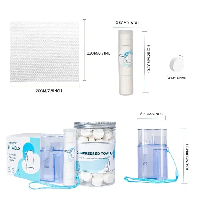 Compressed Towels,110PCS Compressed Face Towel with Carrying Case and Towel Dispenser,Disposable Magic Compressed Tissue Paper Towel Tablets Portable Mini Tissue for Travel,Sport,Camping