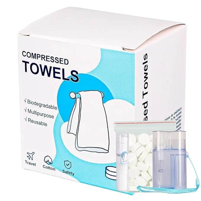 Compressed Towels,90 PCS Magic Compressed Towel with Carrying Case and Towel Dispenser,Portable Disposable Face Towel Wipes,Mini Coin Tissue for Travel,Home,Camping,Outdoor Activities