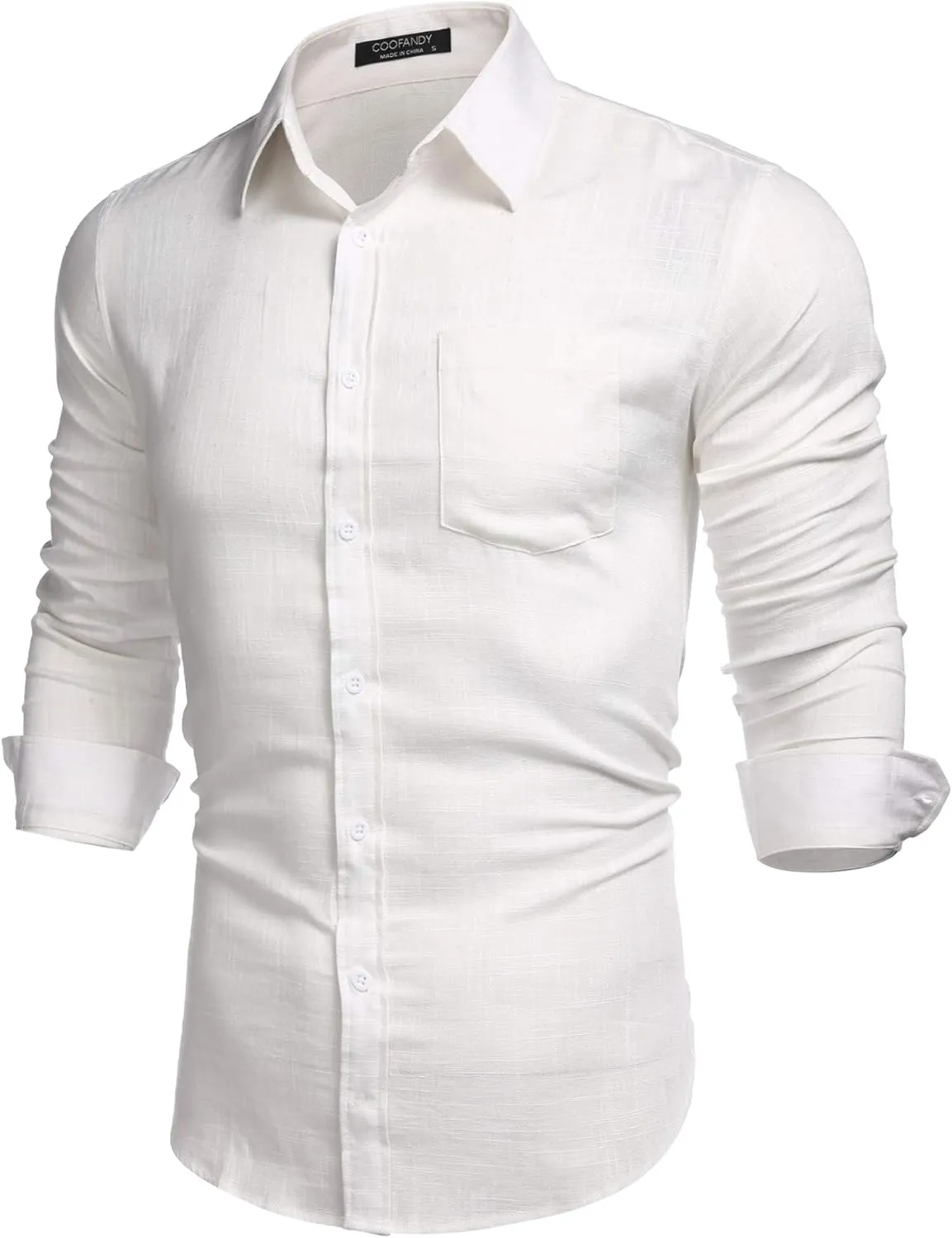 COOFANDY Men's Casual Button Down Shirt Long Sleeve Linen Chambray Shirt