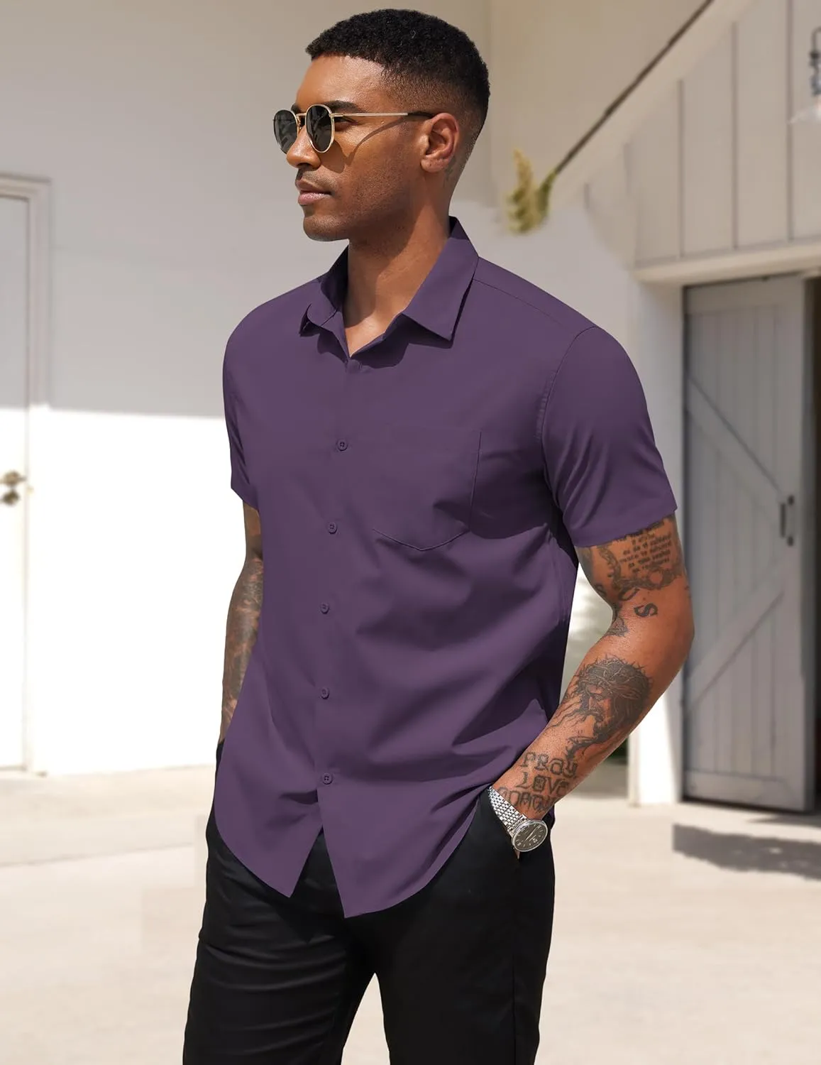 COOFANDY Men's Dress Shirts Short Sleeve Business Casual Regular Fit Button Down Shirts with Pocket