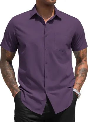 COOFANDY Men's Dress Shirts Short Sleeve Business Casual Regular Fit Button Down Shirts with Pocket