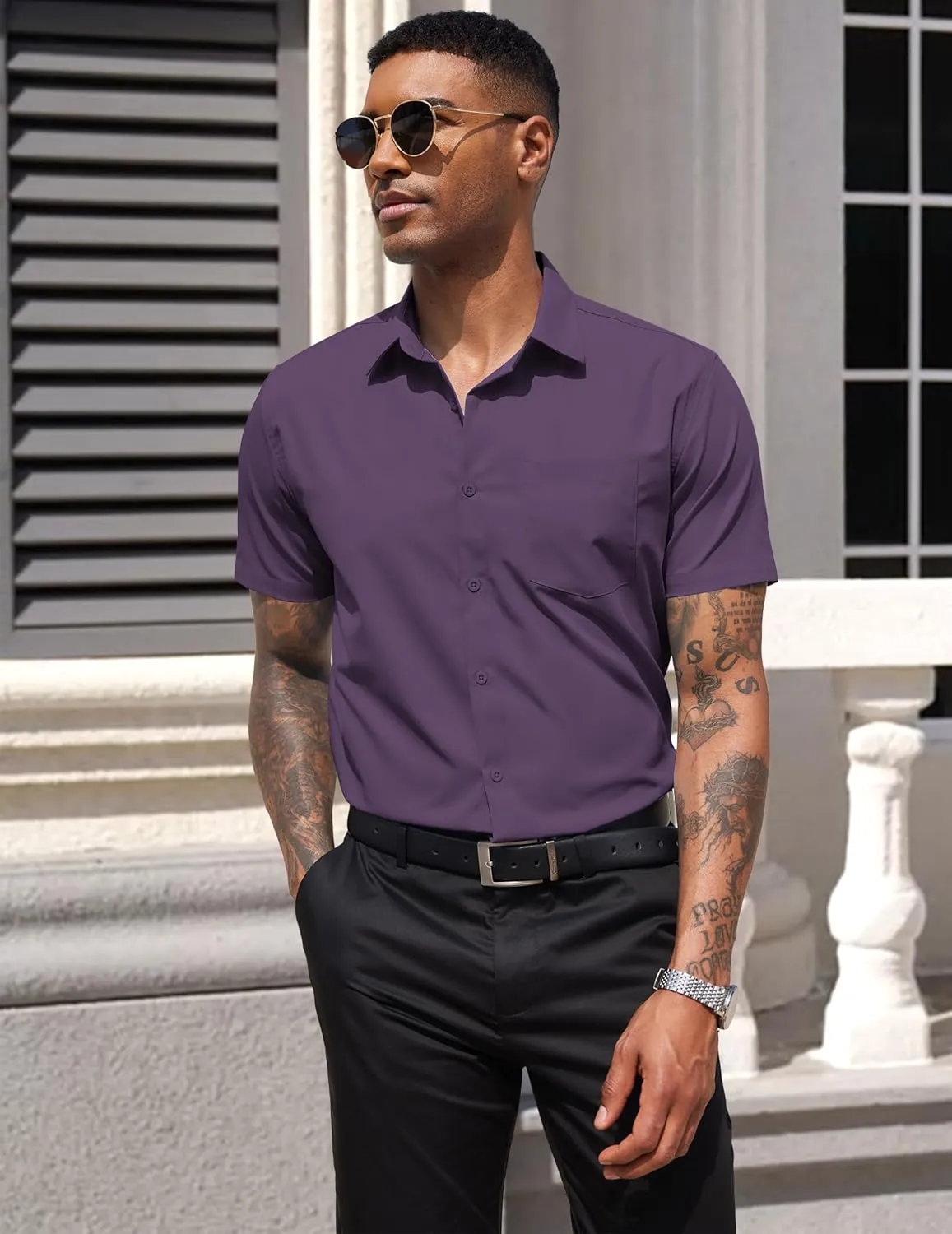 COOFANDY Men's Dress Shirts Short Sleeve Business Casual Regular Fit Button Down Shirts with Pocket