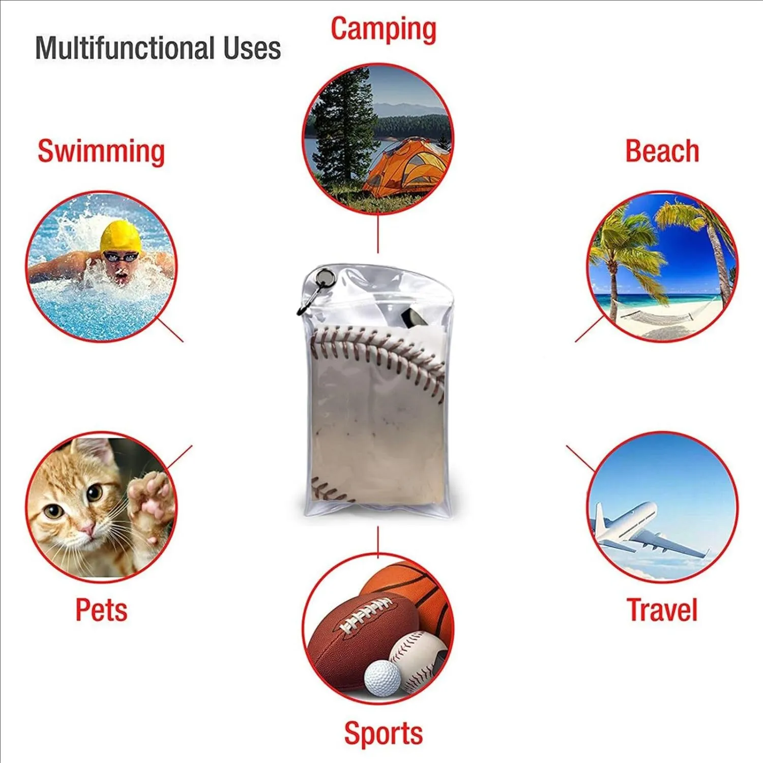 Cool Grey Baseball Premium Compact Microfiber Travel Towel-Featherlight & Quick Dry,Sand-Resistant Beach Towel for Swimming,Camping,Vacation Essentials with Carry Pouch