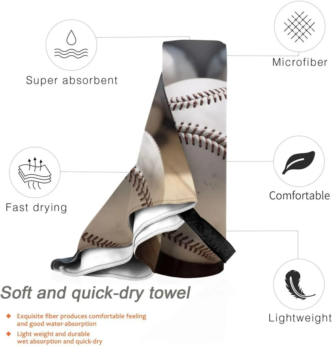 Cool Grey Baseball Premium Compact Microfiber Travel Towel-Featherlight & Quick Dry,Sand-Resistant Beach Towel for Swimming,Camping,Vacation Essentials with Carry Pouch