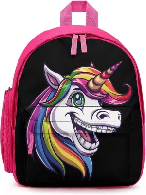 Cool Unicorn With Dental Braces Smile Backpack Adjustable Strap Travel Backpack Casual Carry on Backpack Daypack for Adults Pink-style