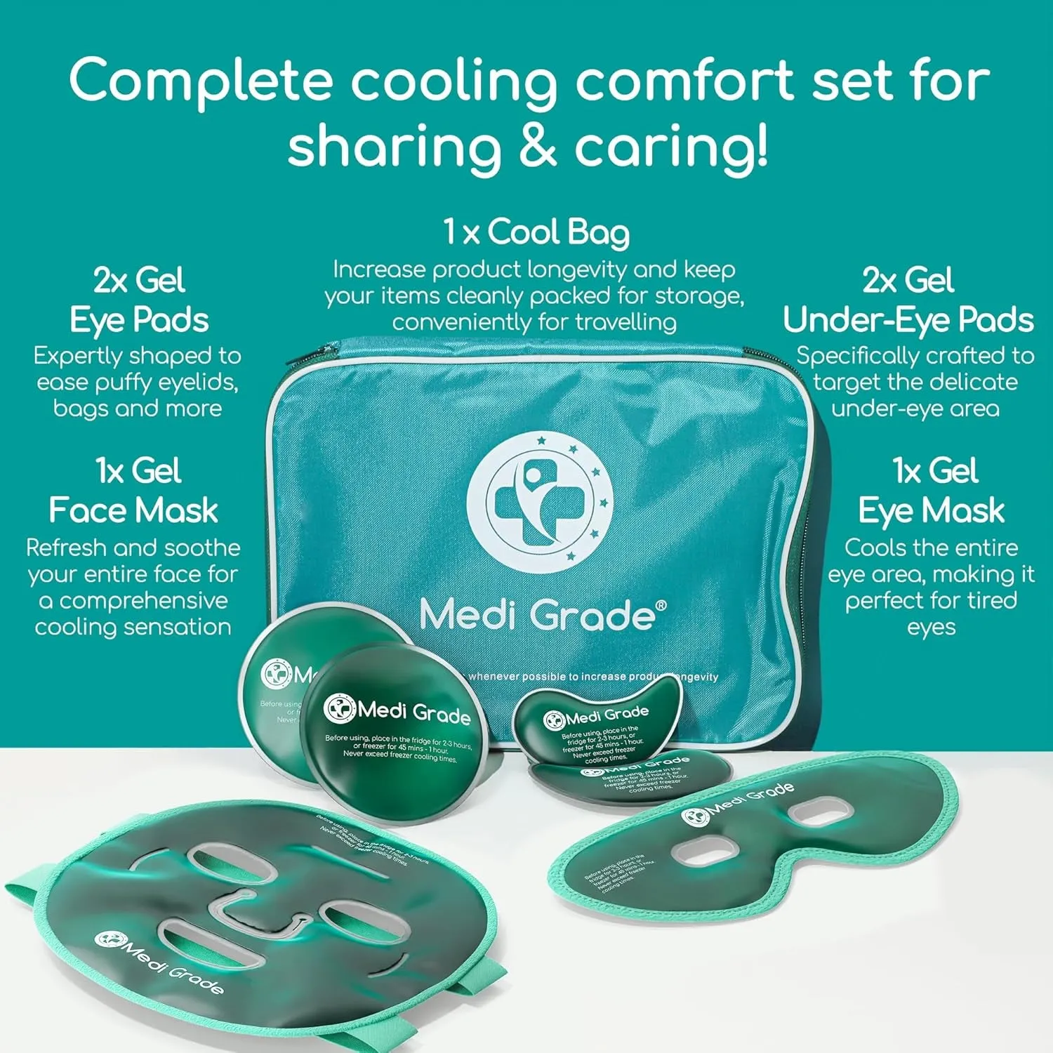 Cooling Ice Face Mask and Cooling Eye Mask for Puffy Eyes & Migraine Relief - Self Care Face Ice Pack with Chillgel Face Ice Mask Technology - Cooling Face Mask, Eye Pads and Bag