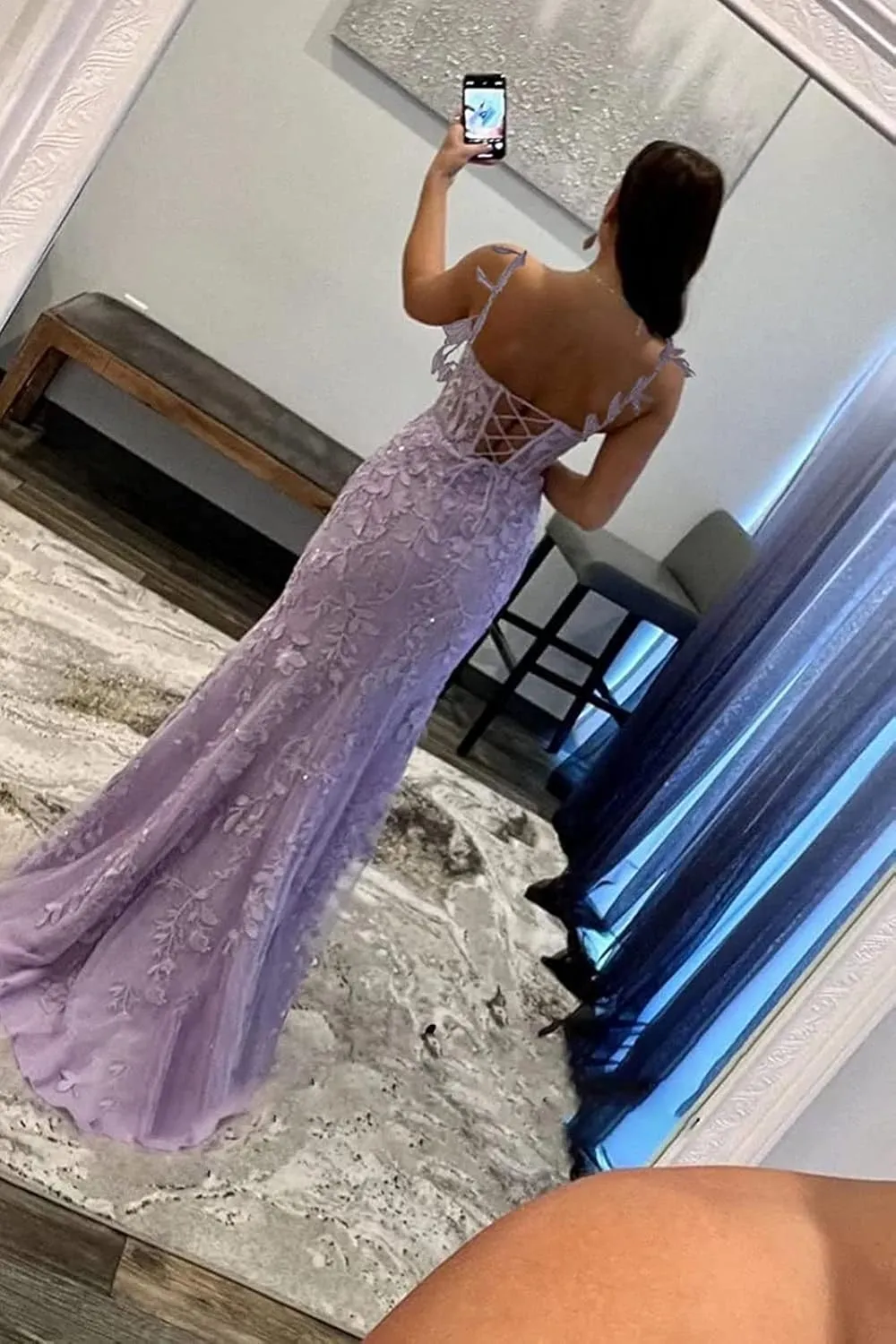 Corset Prom Dresses Lace Tulle Mermaid Formal Evening Gown with Slit
