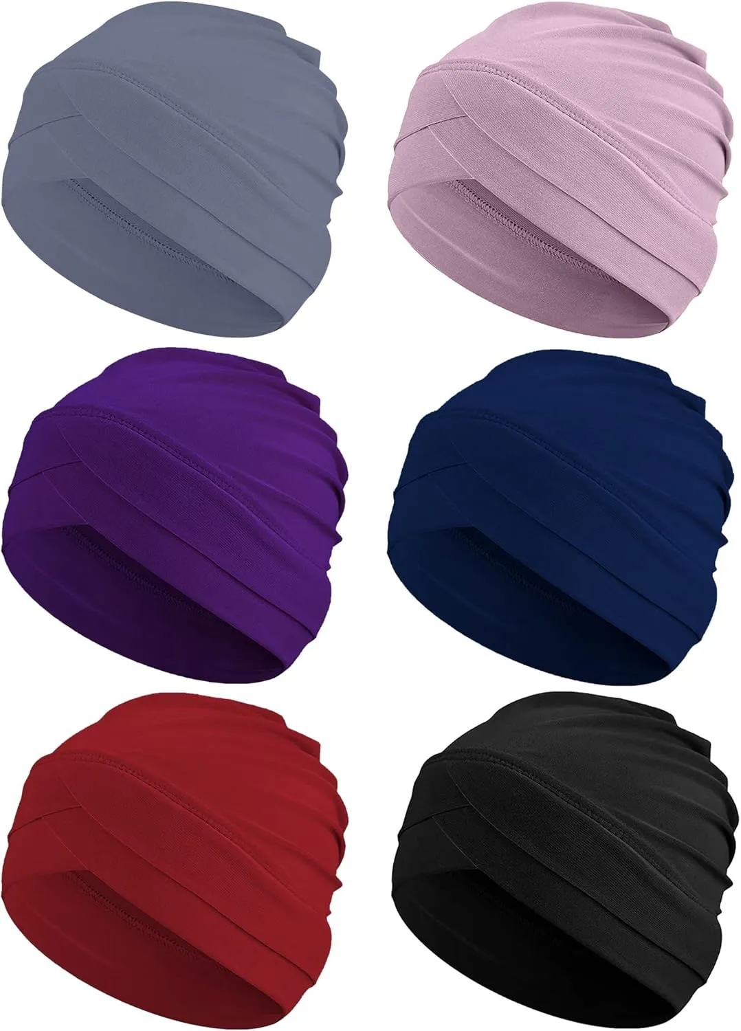 Coume 6 Pcs Women Turban Hats Cancer Headwear Cancer Sleep Cap Lightweight Stretchy Turban Head Wrap Headwear, 6 Color