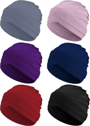 Coume 6 Pcs Women Turban Hats Cancer Headwear Cancer Sleep Cap Lightweight Stretchy Turban Head Wrap Headwear, 6 Color