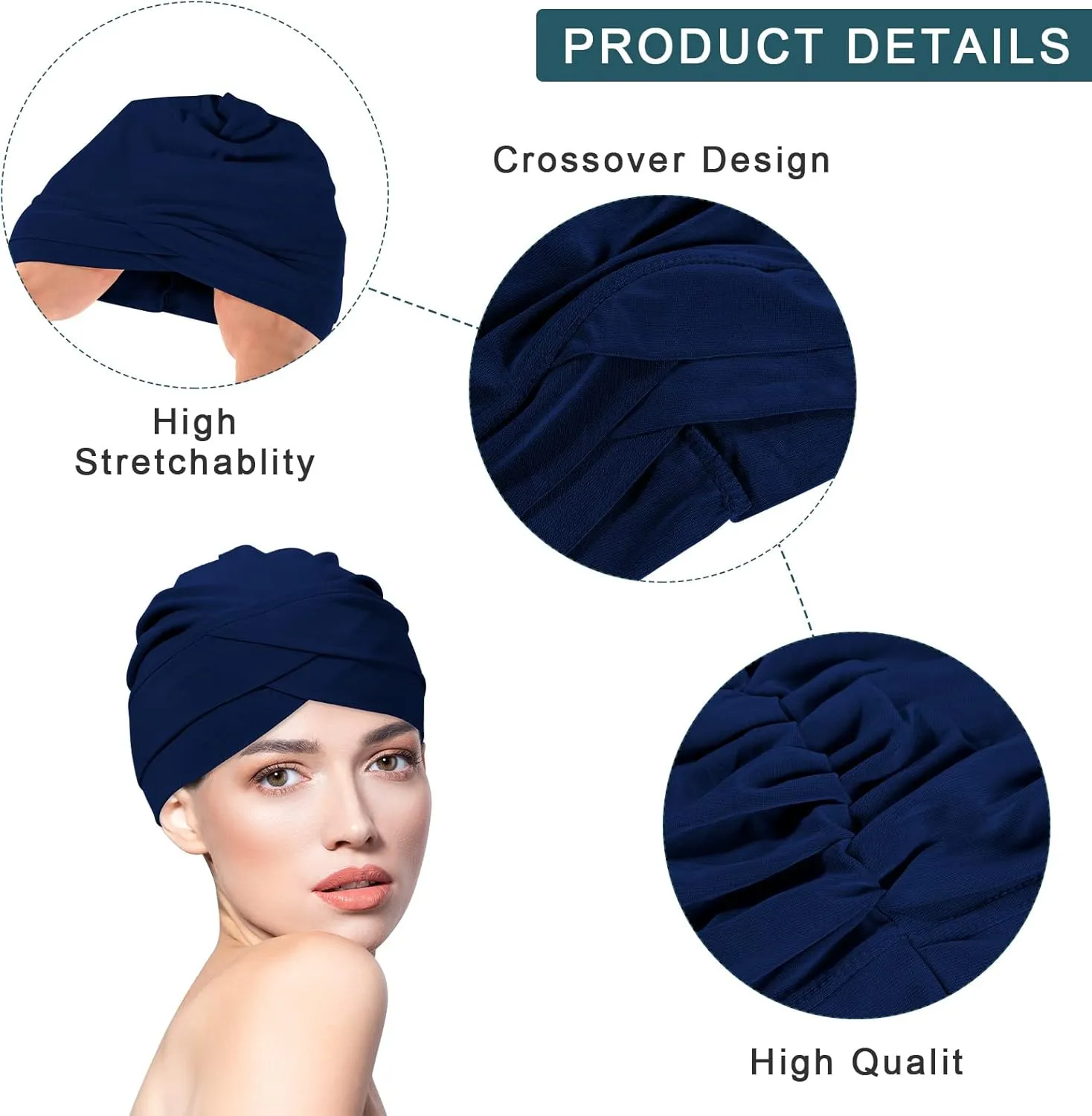Coume 6 Pcs Women Turban Hats Cancer Headwear Cancer Sleep Cap Lightweight Stretchy Turban Head Wrap Headwear, 6 Color
