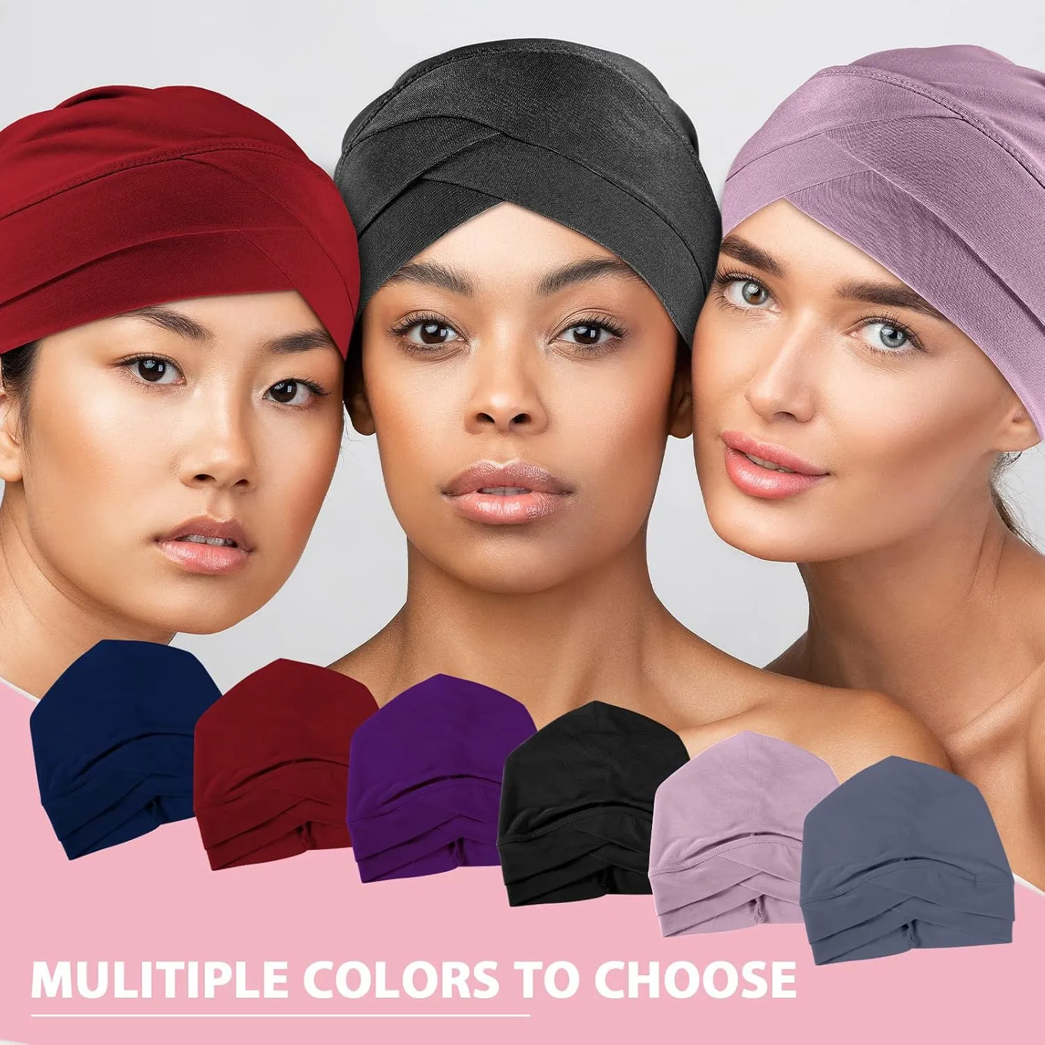 Coume 6 Pcs Women Turban Hats Cancer Headwear Cancer Sleep Cap Lightweight Stretchy Turban Head Wrap Headwear, 6 Color