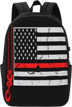 Crane Operator American Flag Backpack 17 Inch Laptop Backpacks Outdoor Travel Rucksack Work Business Daypack with USB Port Carry On Bag for Cycling Hiking