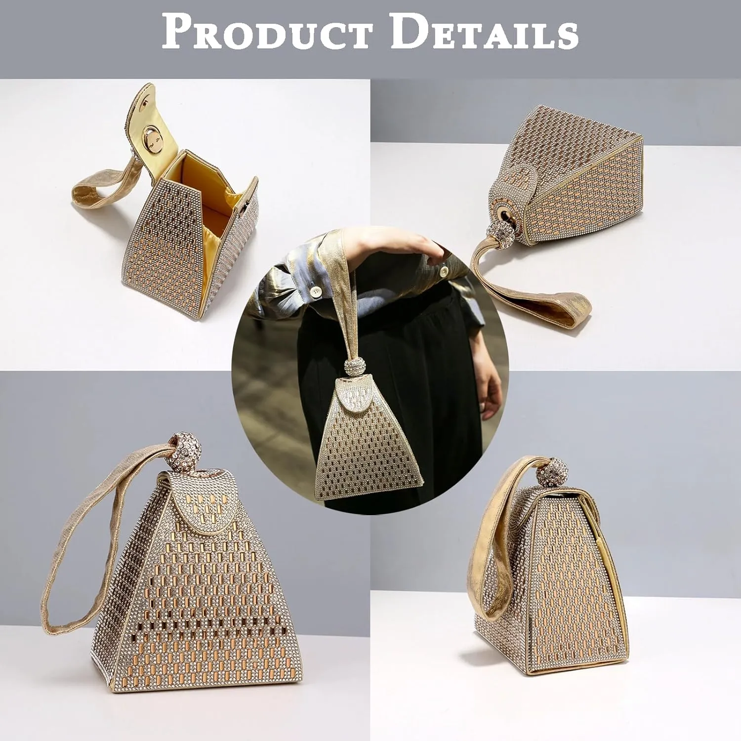 Crystal Pyramid Handbag-Delicate Rhinestones Luxury Evening Bags Fashion Evening Handbag, Cocktail Purse