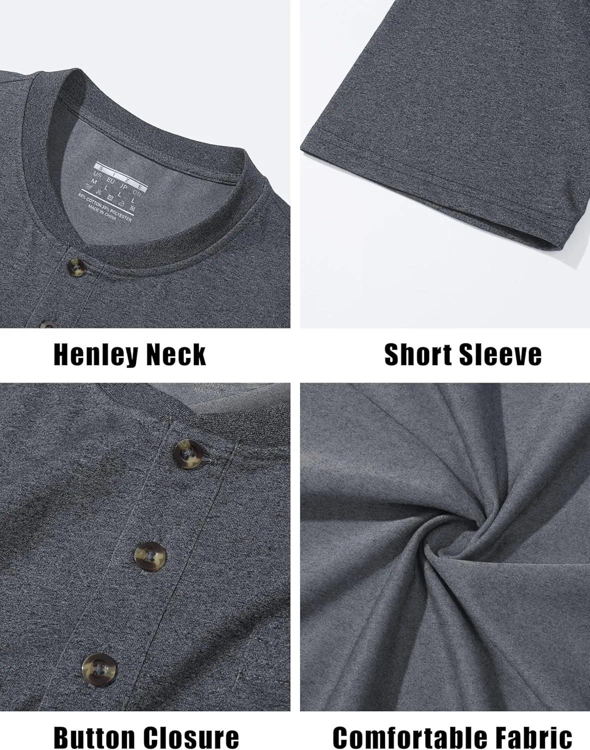 CRYSULLY Men's Henley Shirt Short Sleeve Cotton T-Shirts Pocket 3 Button Tops Lightweight Casual Basic Tee