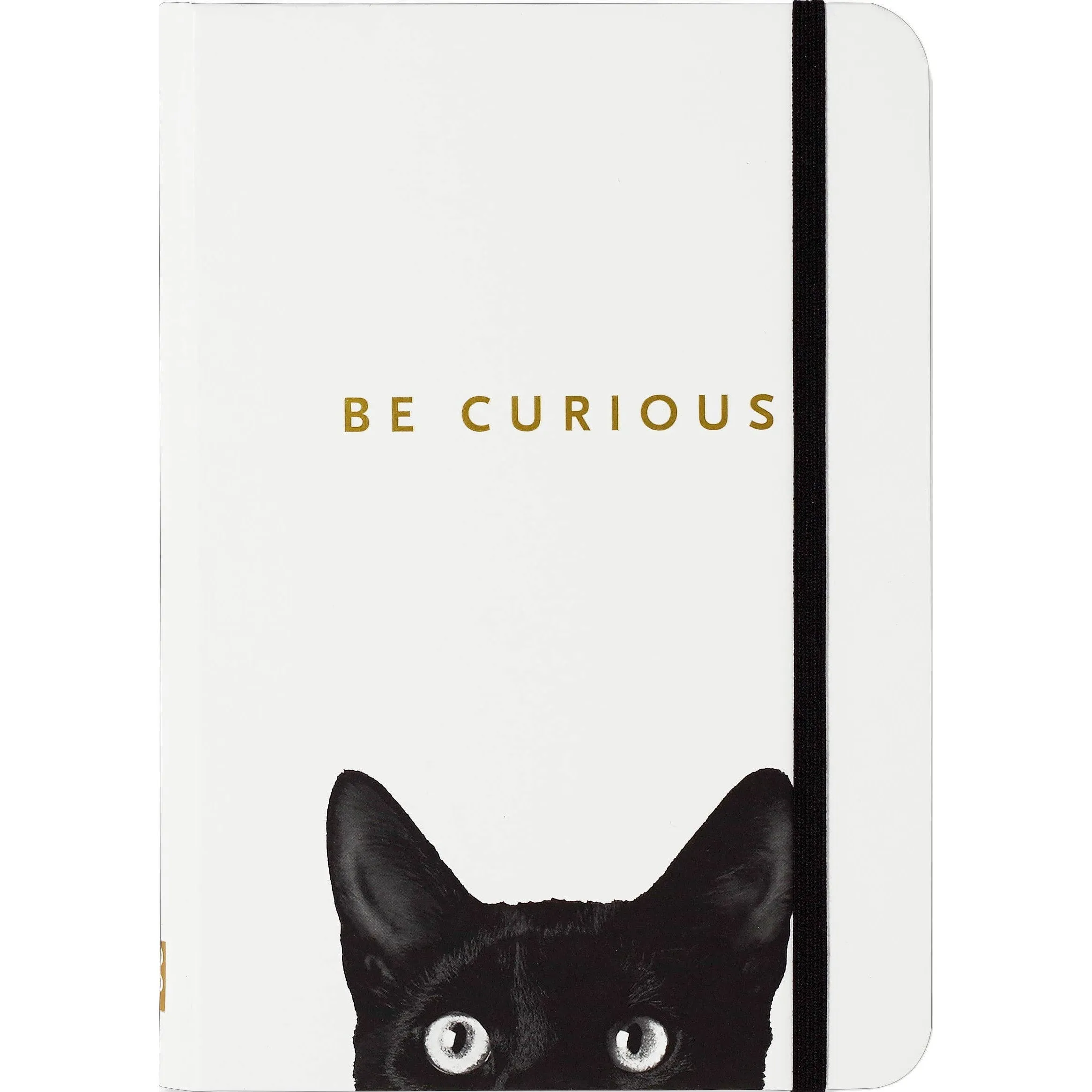 Curious Black Cat Journal in Matte White Cover | Hard Cover Binding Feline Notebook | 5''  x 7''