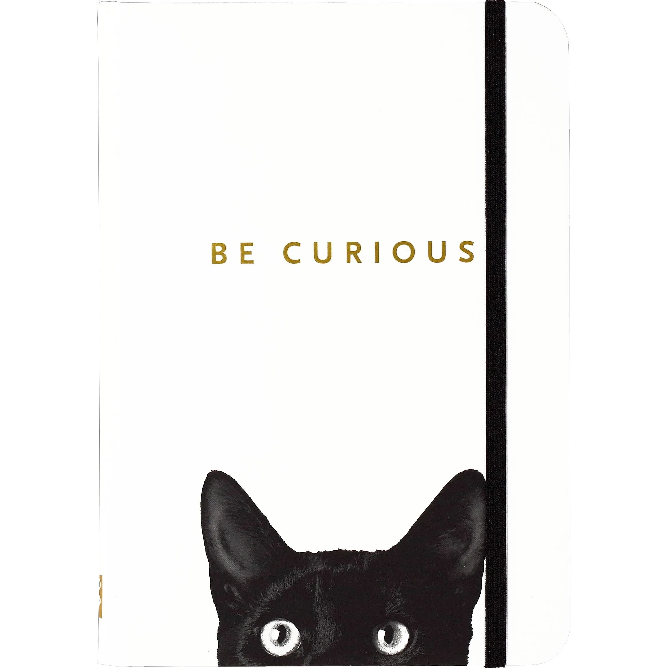 Curious Black Cat Journal in Matte White Cover | Hard Cover Binding Feline Notebook | 5''  x 7''