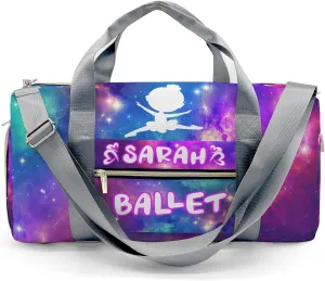 Custom Ballet Dancer Colorful Starry Gym Bags Duffel Bag with Name Child Kids Adjustable Shoulder Strap Travel Bag for Boys Girls Teens