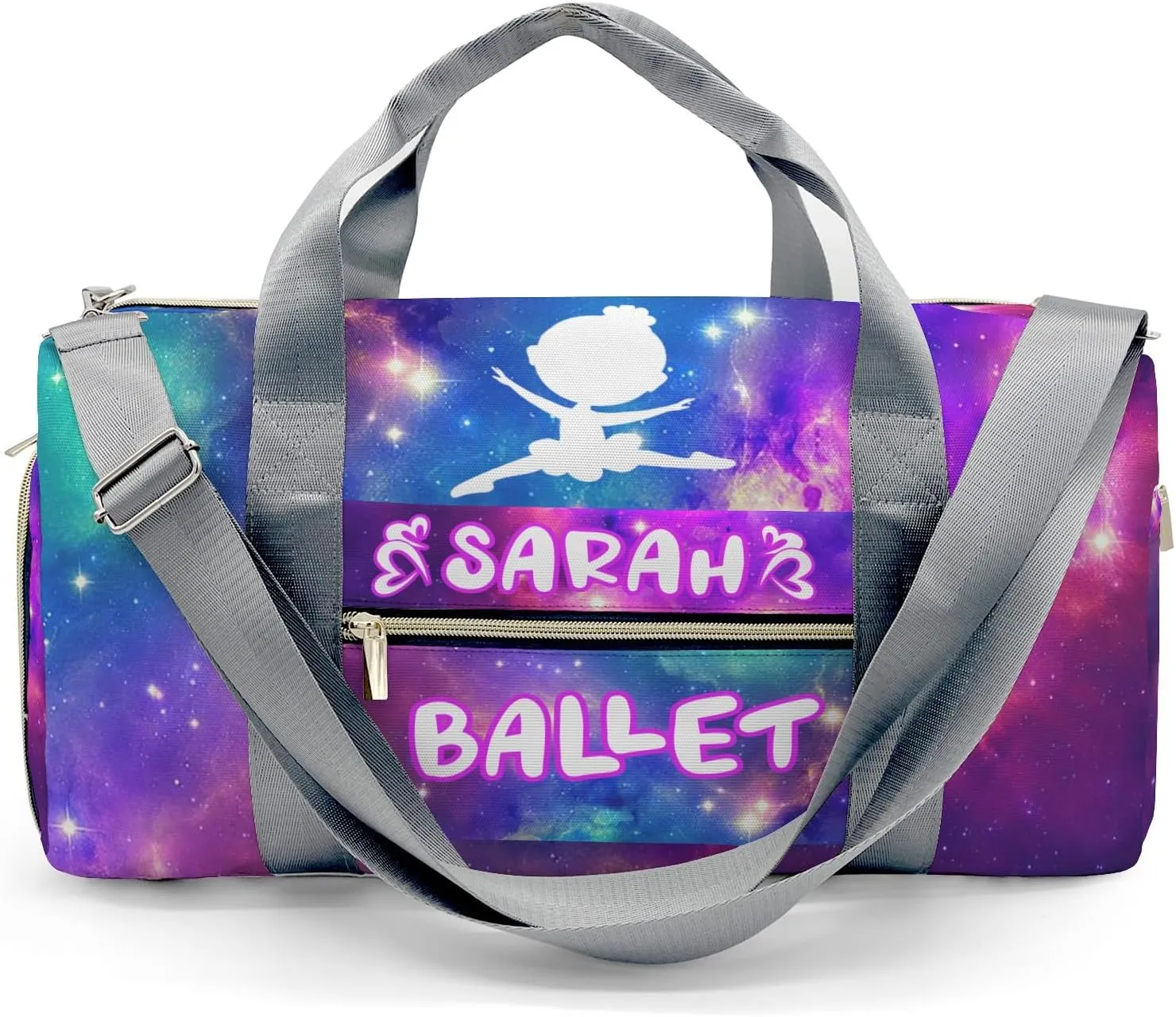 Custom Ballet Dancer Colorful Starry Gym Bags Duffel Bag with Name Child Kids Adjustable Shoulder Strap Travel Bag for Boys Girls Teens