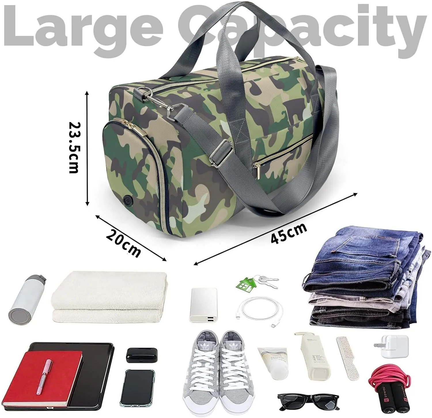 Custom Colorful Camouflage Duffel Bag with Name Child Kids Adjustable Shoulder Strap Travel Bag for Boys Girls Teens