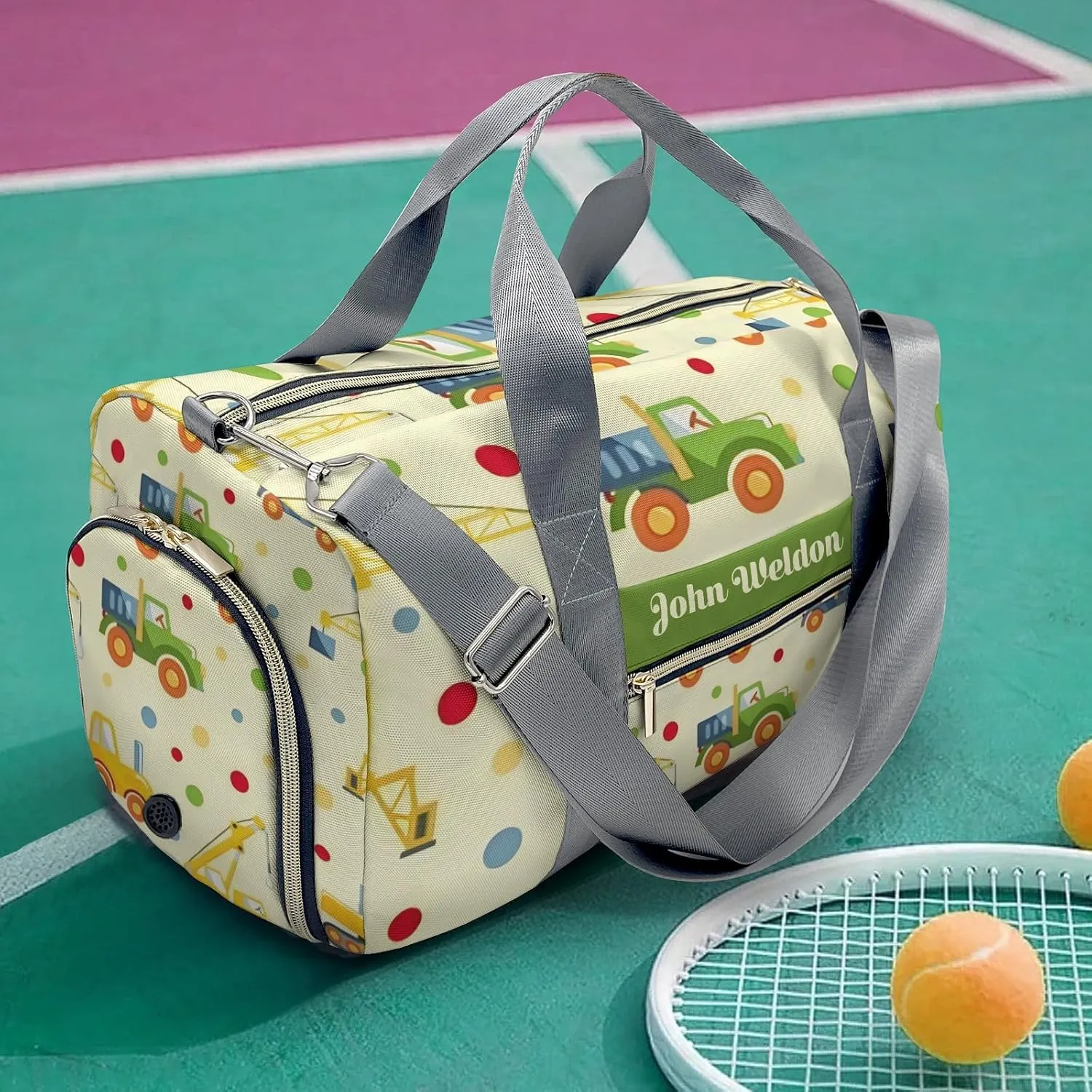 Custom Duffel Overnight Travel Bag for Sports Workout Girls Boy,Point Truck Crane Jump Personalized Duffle Bag Gifts