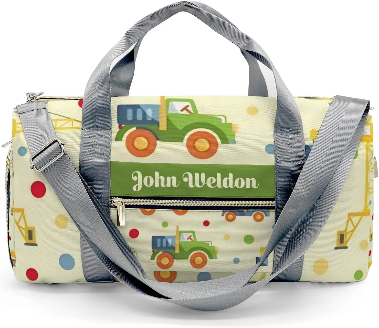 Custom Duffel Overnight Travel Bag for Sports Workout Girls Boy,Point Truck Crane Jump Personalized Duffle Bag Gifts
