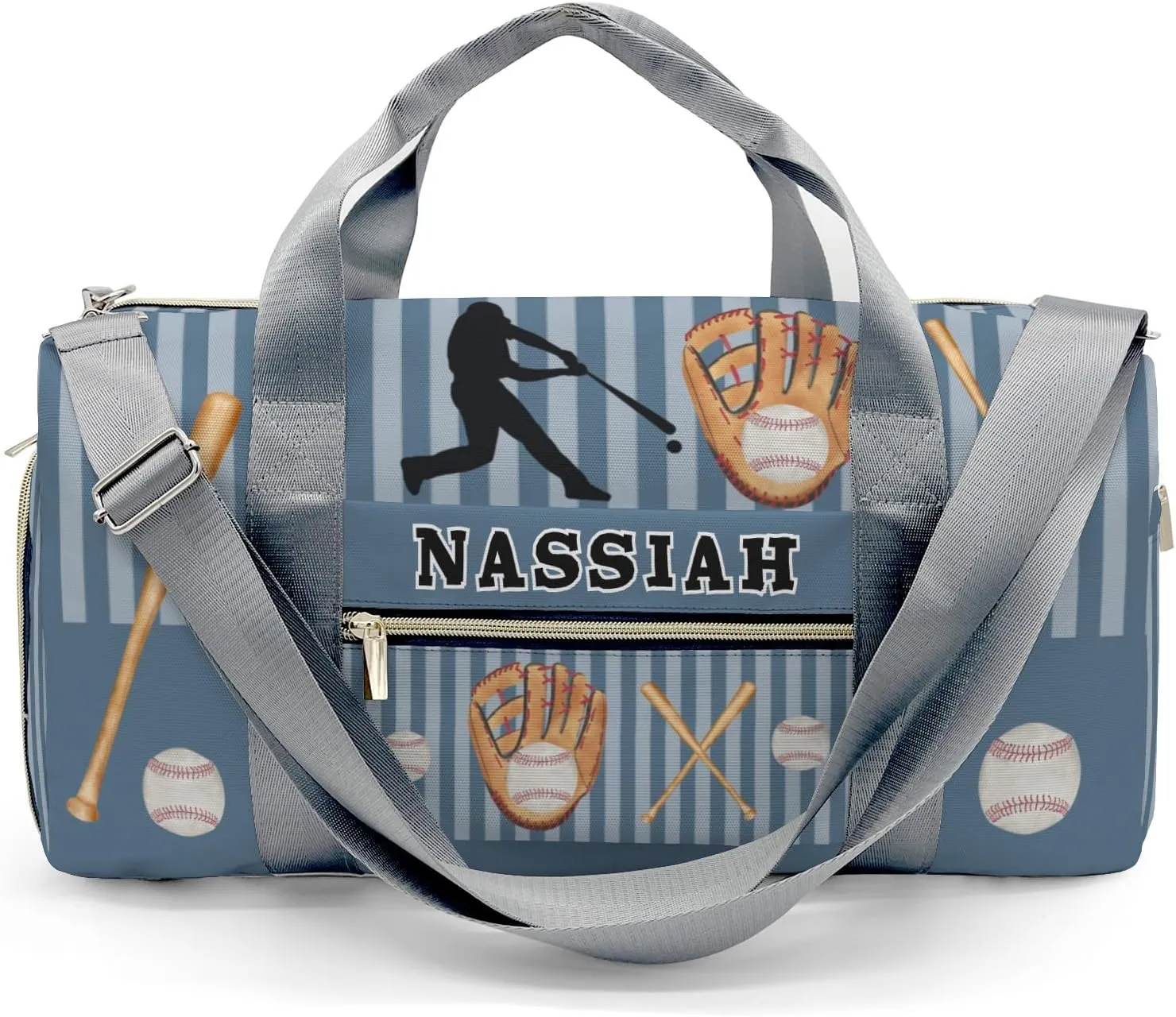 Custom Duffel Overnight Travel Bag for Sports Workout Girls Boys,Baseball Player Stripes Aegean Personalized Duffle Bag Gifts