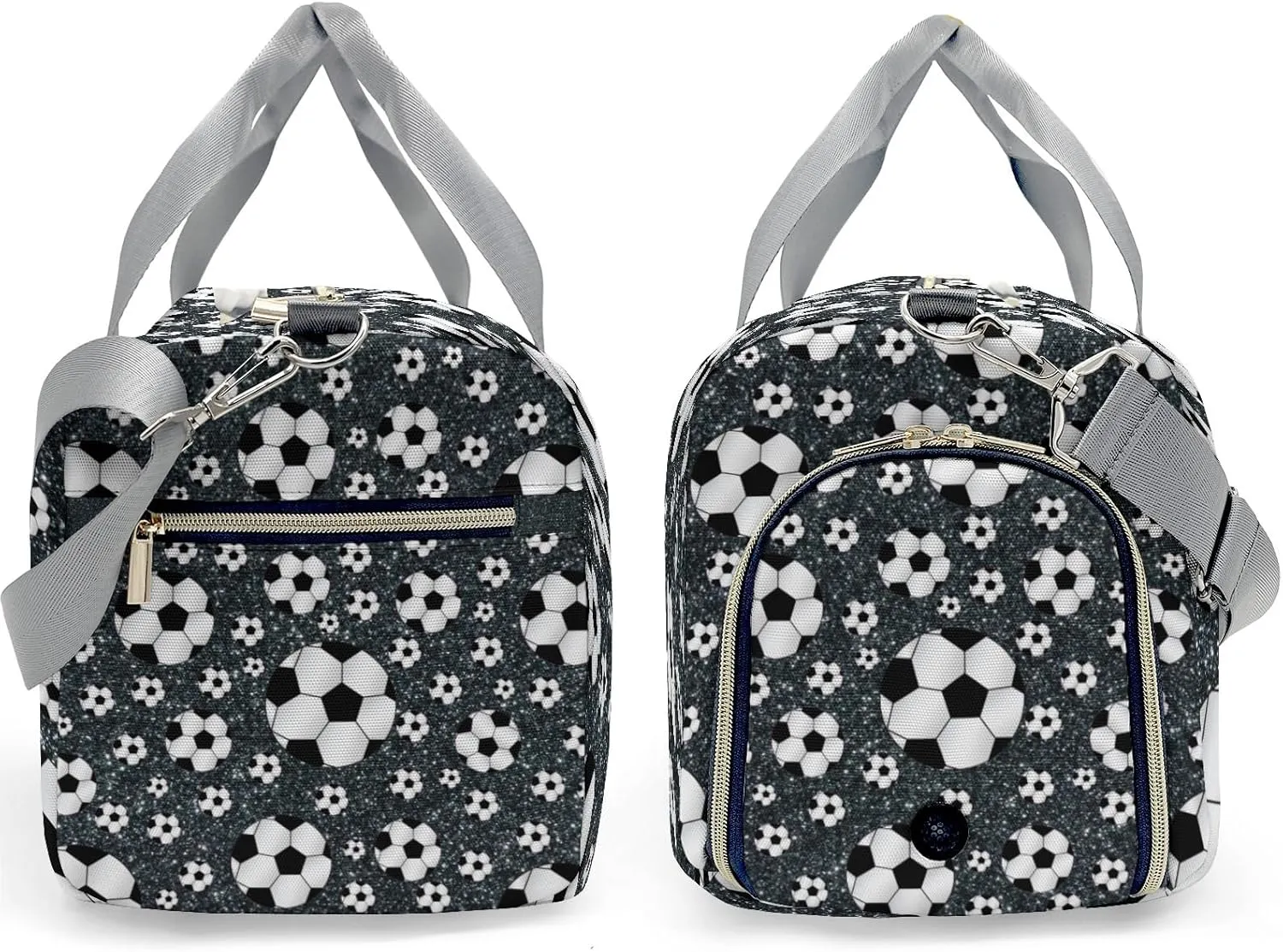 Custom Duffel Overnight Travel Bag for Sports Workout Girls Boys,Sport Soccer Balls Black Glitter Personalized MultiFunction Duffle Bag Customized Gifts