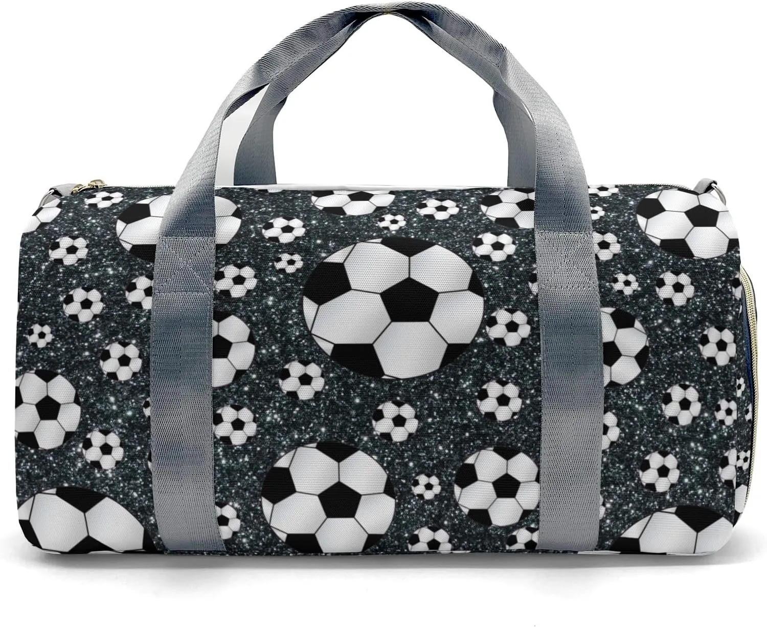 Custom Duffel Overnight Travel Bag for Sports Workout Girls Boys,Sport Soccer Balls Black Glitter Personalized MultiFunction Duffle Bag Customized Gifts