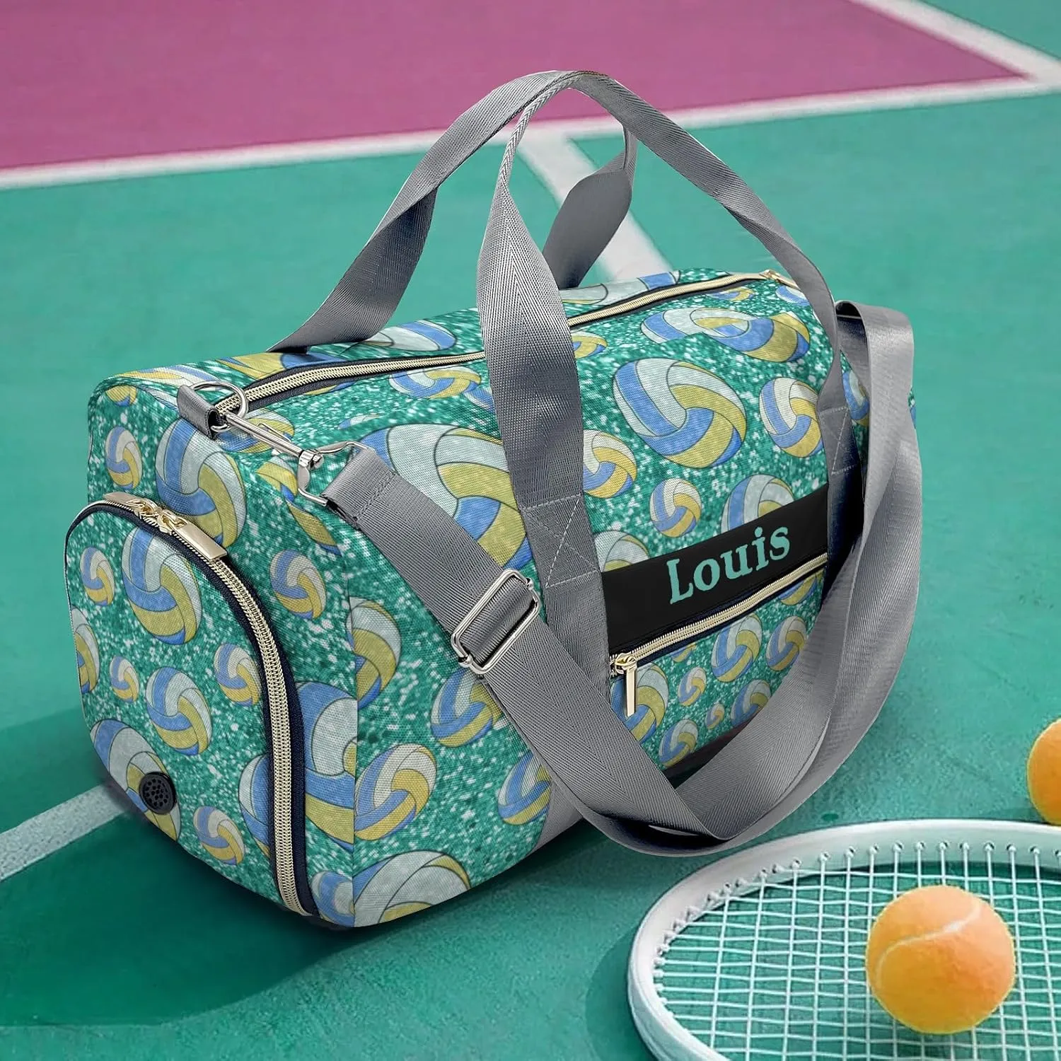 Custom Duffel Overnight Travel Bag for Sports Workout Girls Boys,Sport Volleyball Teal Personalized Duffle Bag Gifts