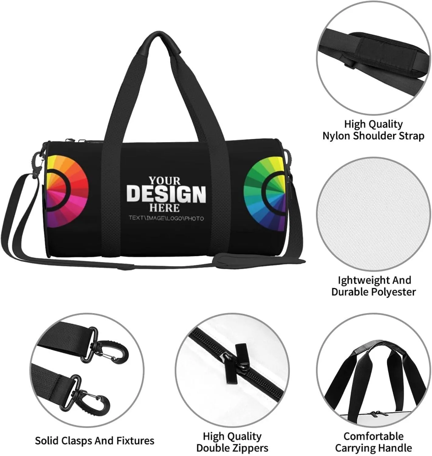 Custom Duffle Bag Personalized Travel Bag for Men Women, Customized Sport Gym Bag Weekend Camp Bag with Photo Text Logo
