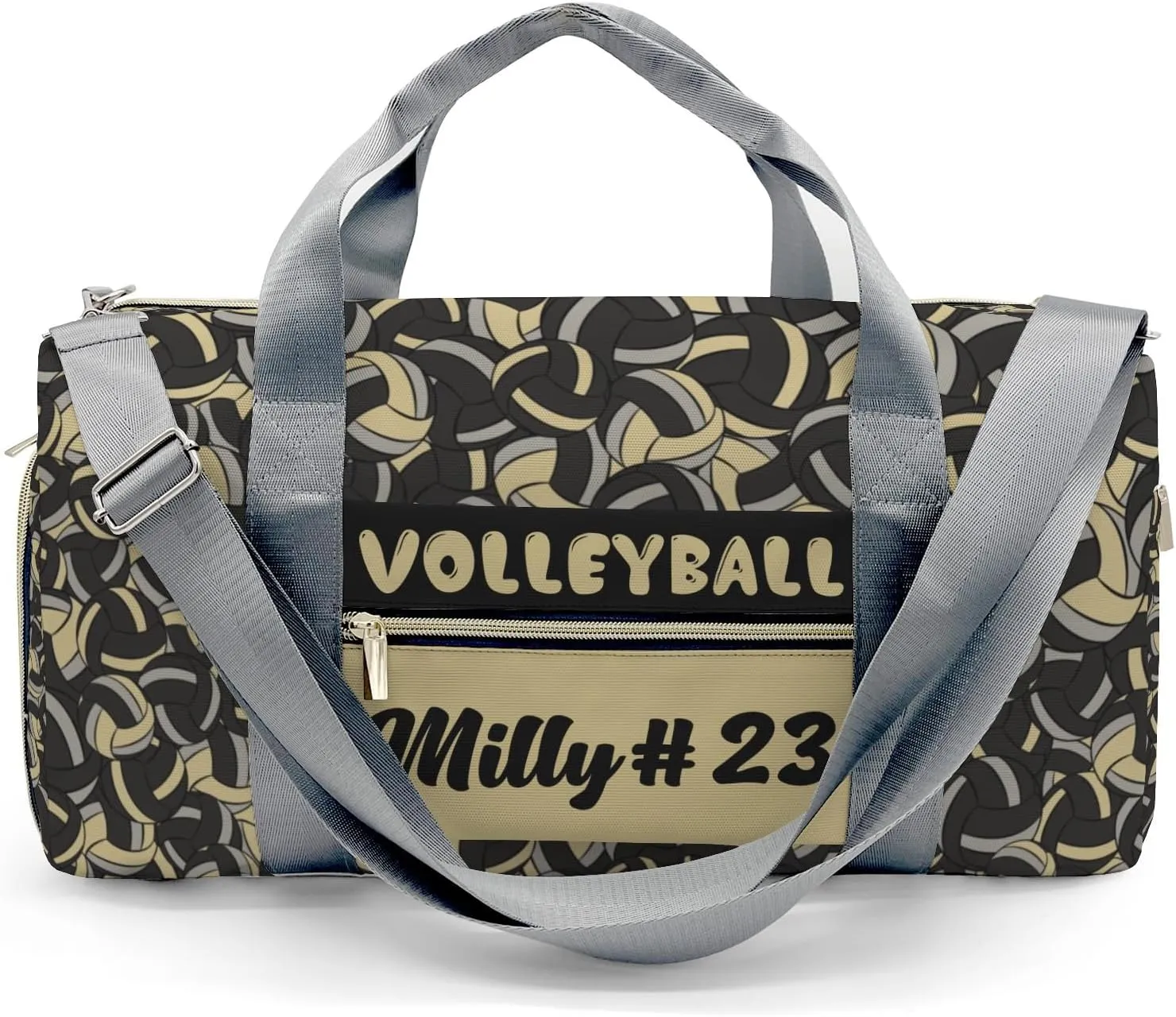 Custom Gold Khaki Black Volleyball Duffel Bag with Name Adjustable Shoulder Strap Travel Bag for Teens Adults