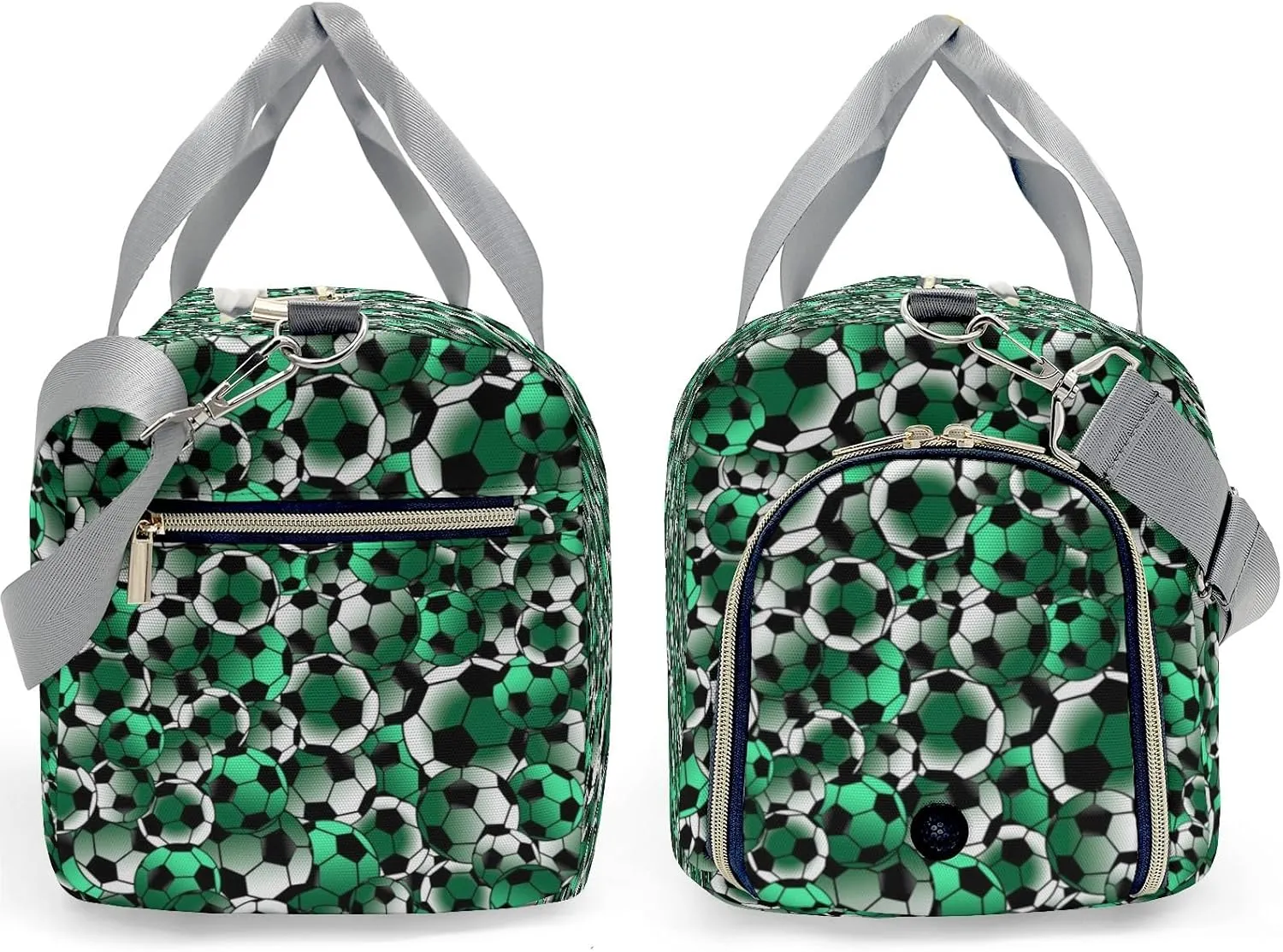 Custom Green Black White Soccer Pattern Duffel Bag with Name Gym Bags Adjustable Shoulder Strap Travel Bag for Teens