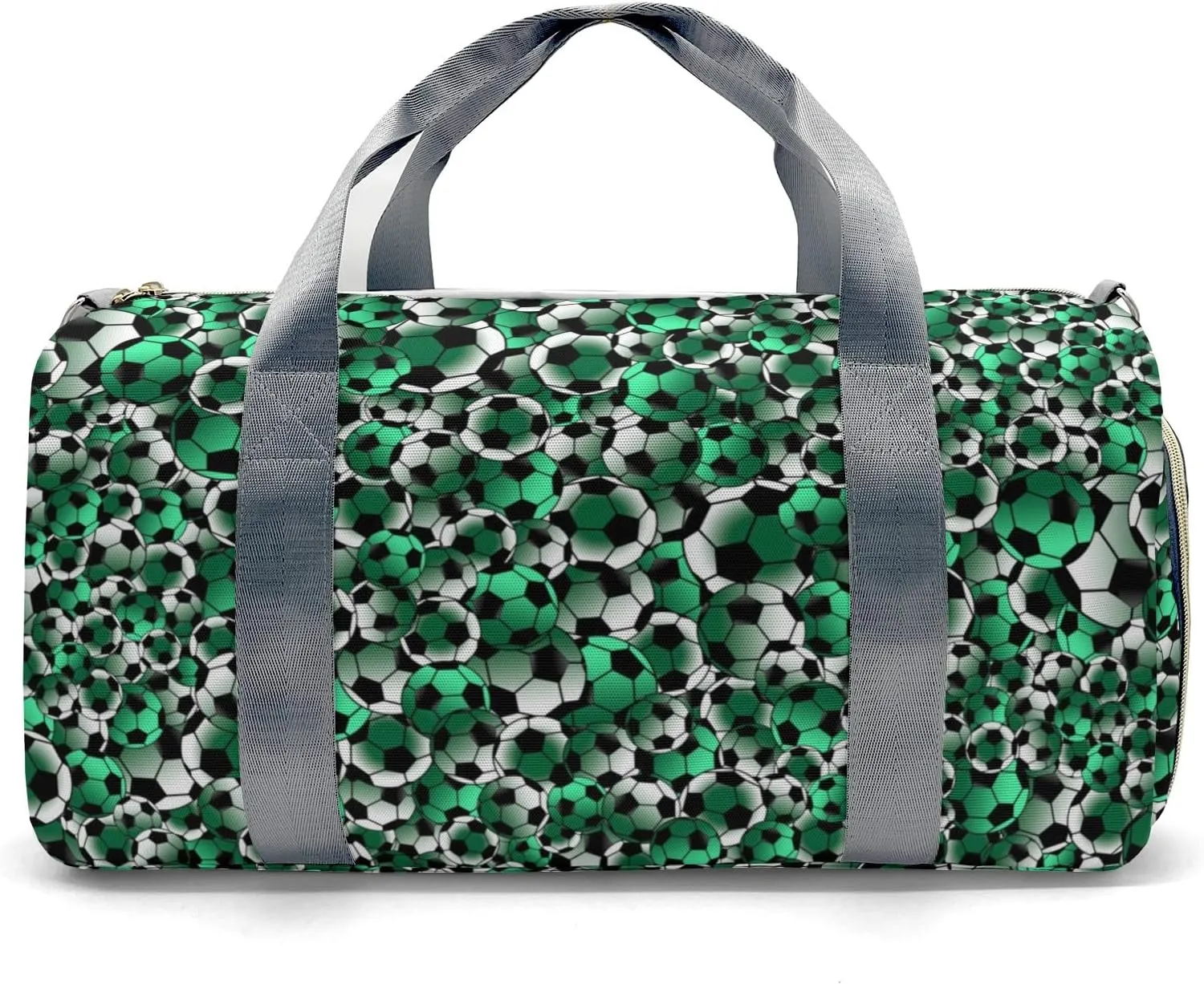 Custom Green Black White Soccer Pattern Duffel Bag with Name Gym Bags Adjustable Shoulder Strap Travel Bag for Teens