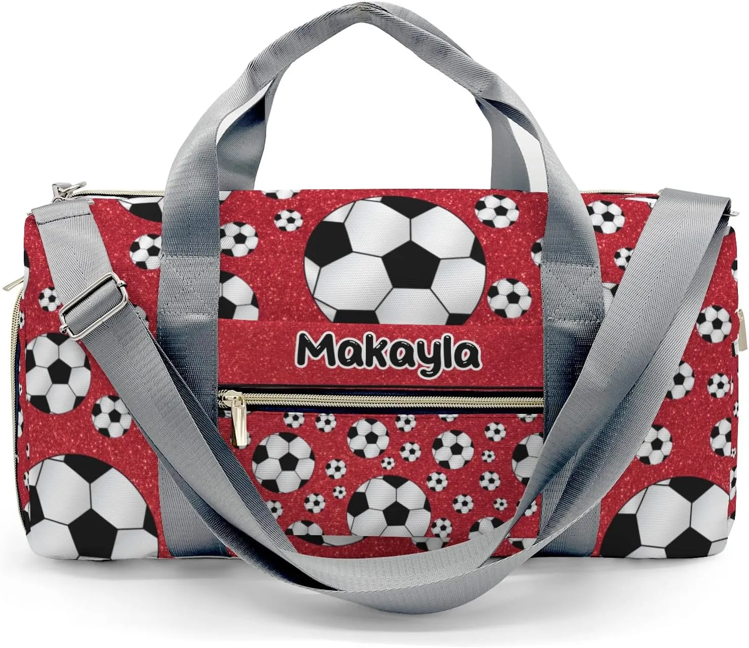 Custom Kids Sport Soccer Balls Red Glitter Duffel Overnight Dance Bag for Girls Personalized Dance Duffle Bag for Women Girls Customized Kids Gifts