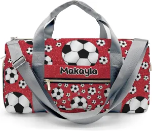Custom Kids Sport Soccer Balls Red Glitter Duffel Overnight Dance Bag for Girls Personalized Dance Duffle Bag for Women Girls Customized Kids Gifts