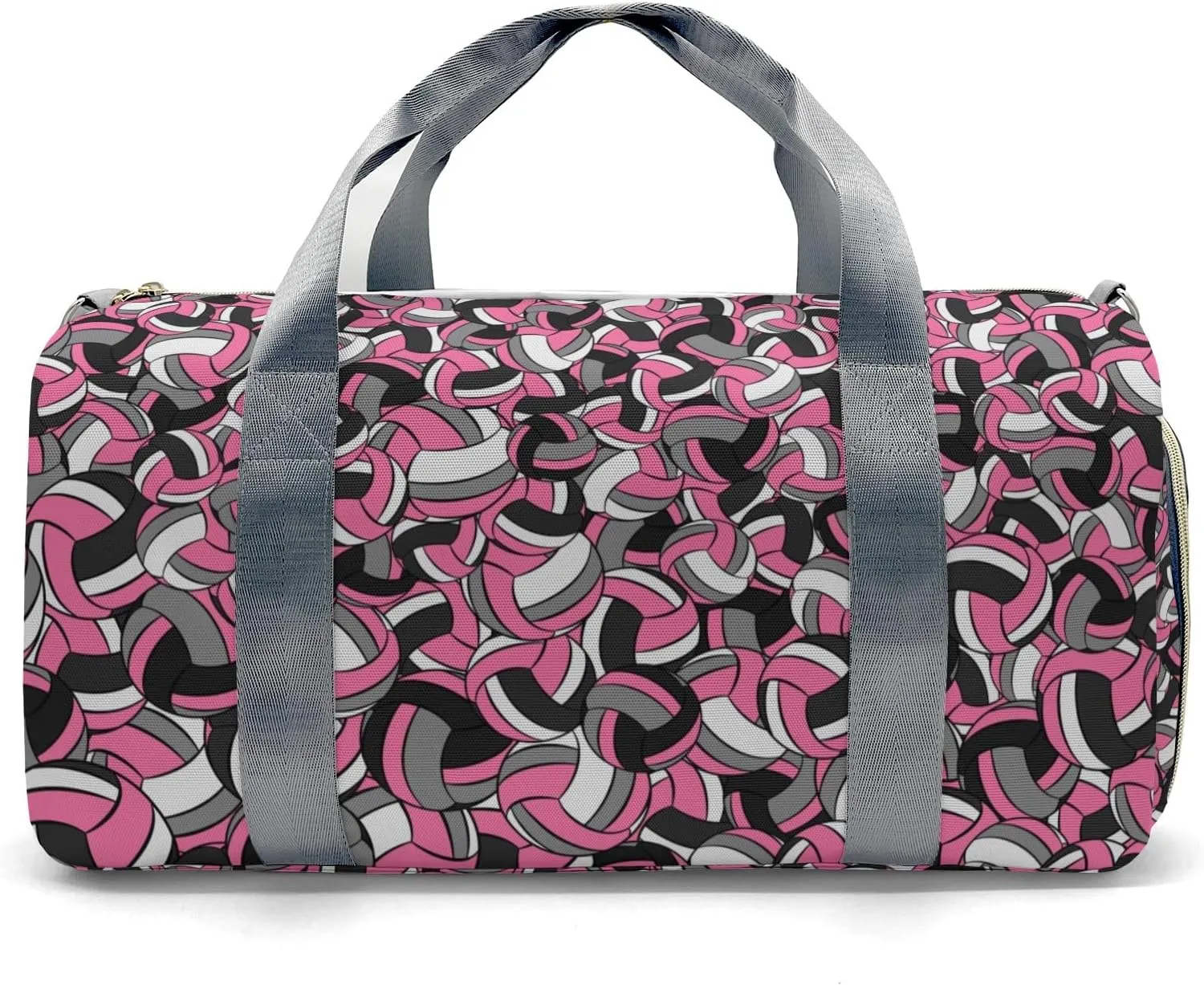 Custom Pink Gray Volleyball Pattern Duffel Bag with Name Gym Bags Adjustable Shoulder Strap Travel Bag for Teens