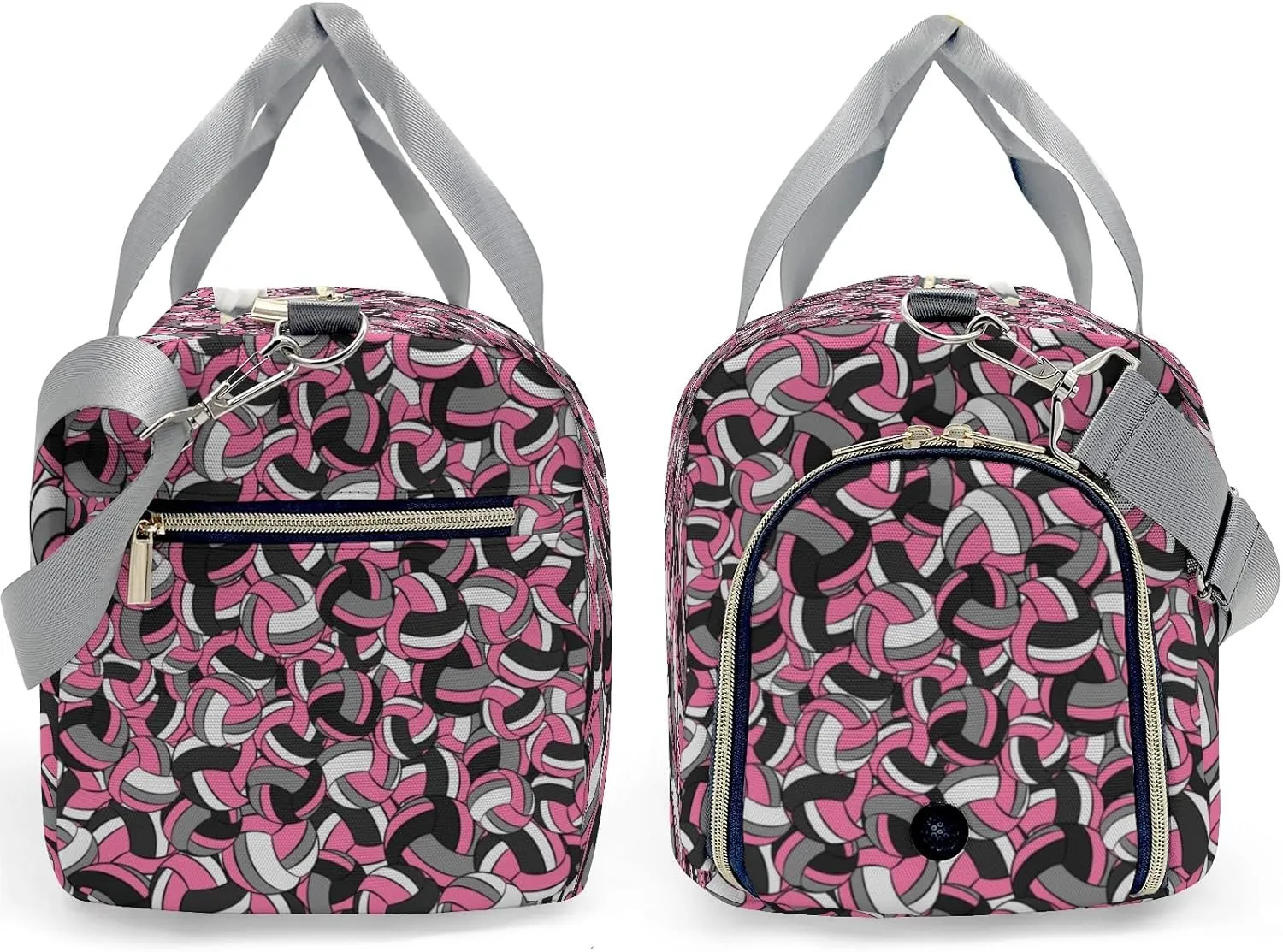 Custom Pink Gray Volleyball Pattern Duffel Bag with Name Gym Bags Adjustable Shoulder Strap Travel Bag for Teens