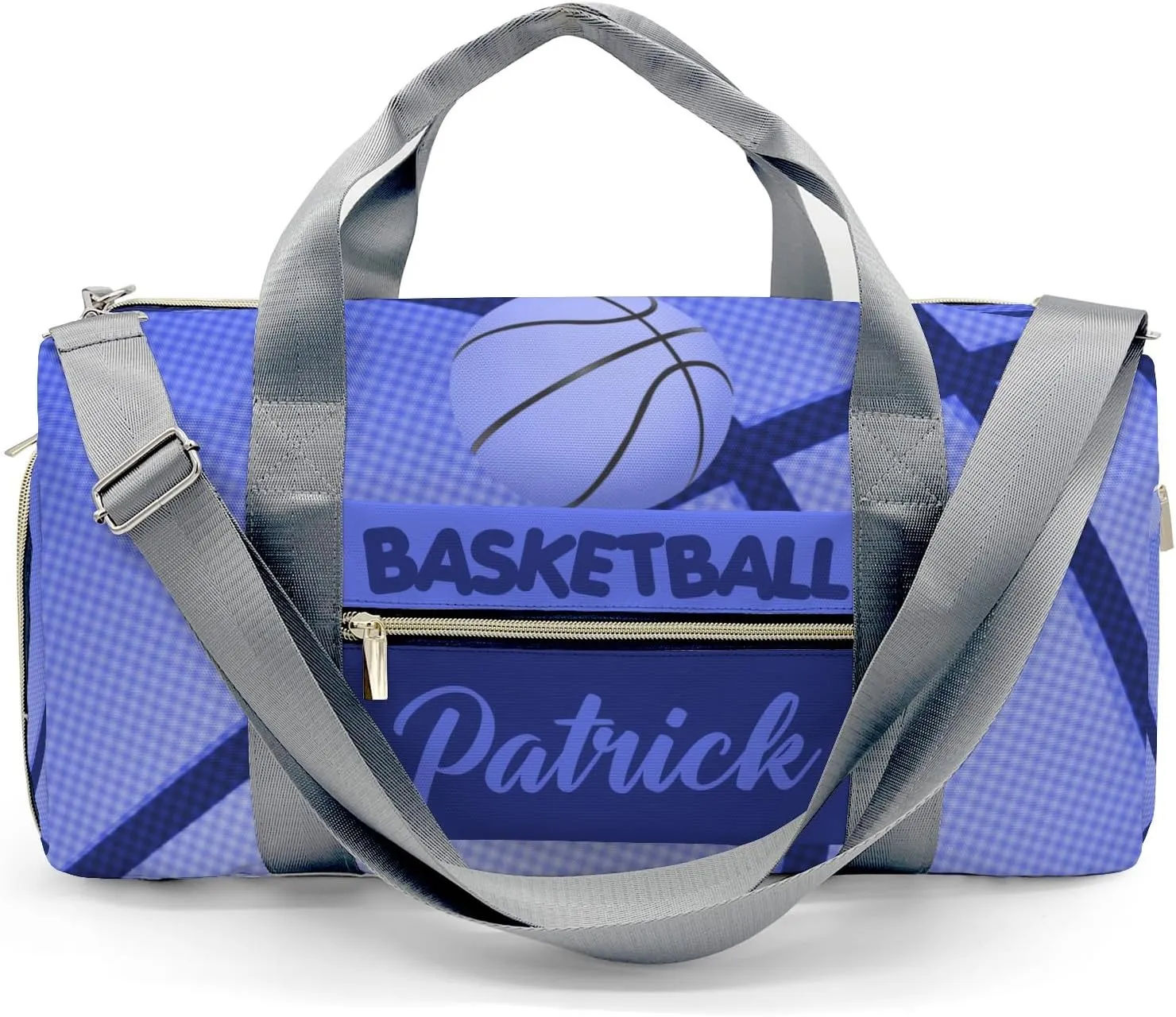 Custom Sport Basketball Print Duffel Bag with Name Child Kids Adjustable Shoulder Strap Travel Bag for Boys Girls Teens