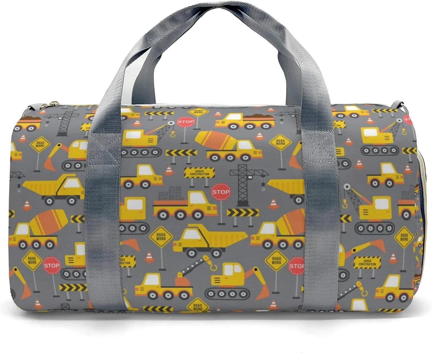 Custon Name Construction Truck Gray Gym Sport Yoga Duffel Bag Sport Player Travel Bag,Sport Gym Bag Personalized Gift for Travel Hand Bag Carry on Bag