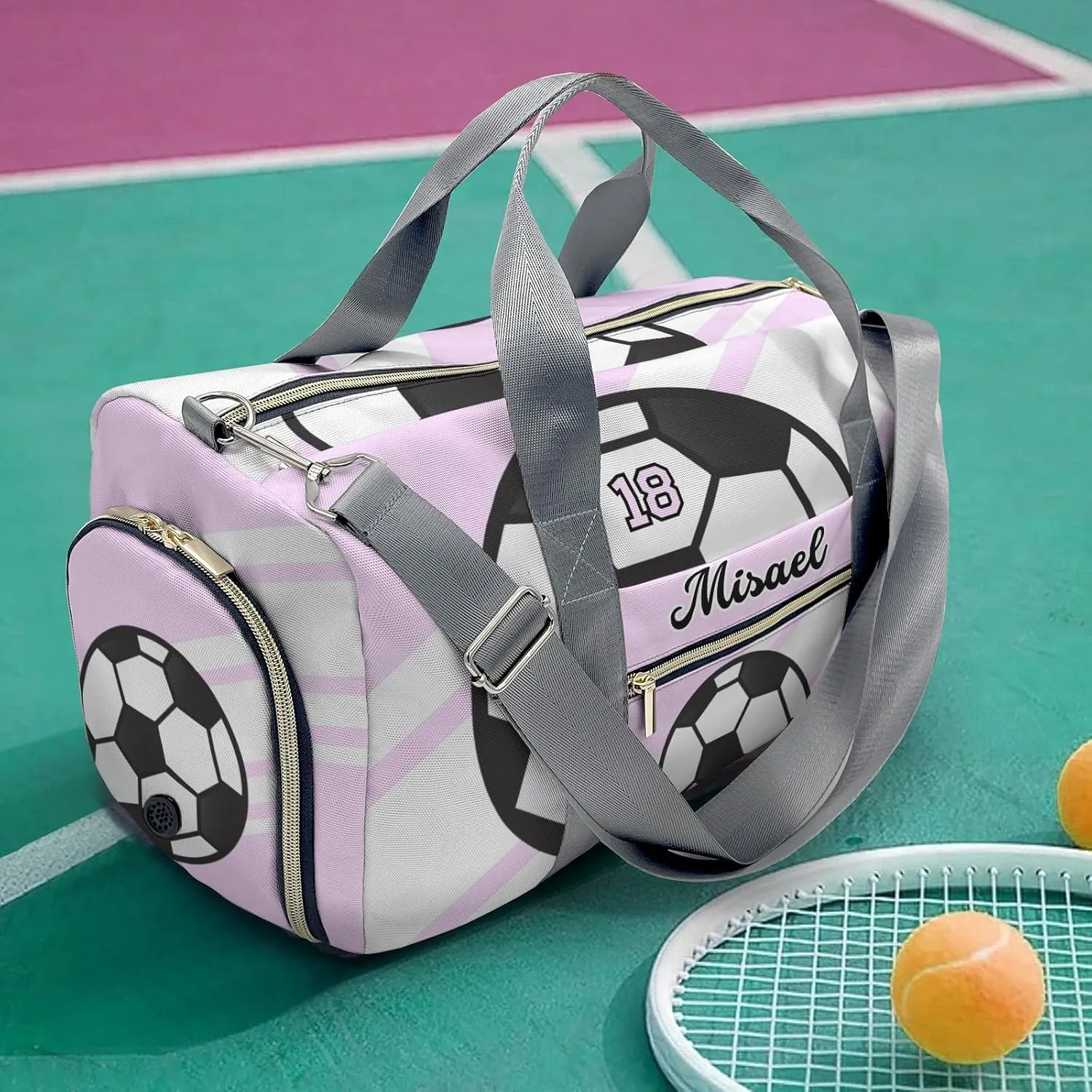 Custon Name Soccer Number Pink Gym Sport Yoga Duffel Bag Sport Player Travel Bag,Sport Gym Bag Personalized Gift for Travel Hand Bag Carry on Bag