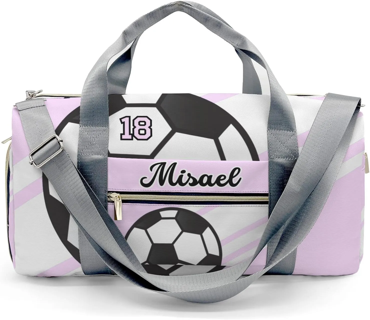 Custon Name Soccer Number Pink Gym Sport Yoga Duffel Bag Sport Player Travel Bag,Sport Gym Bag Personalized Gift for Travel Hand Bag Carry on Bag