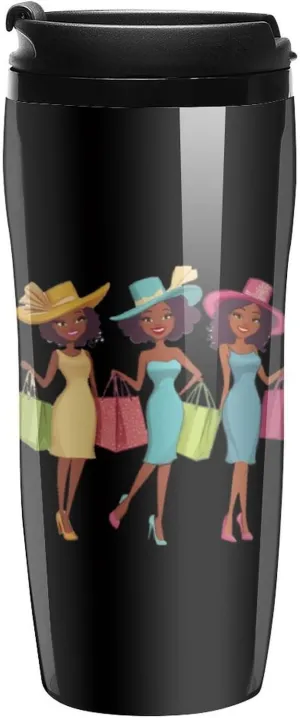 Cute African Am-erican Women Coffee Mug with Lid Portable Tumbler Water Bottle for Travel Business 350ml