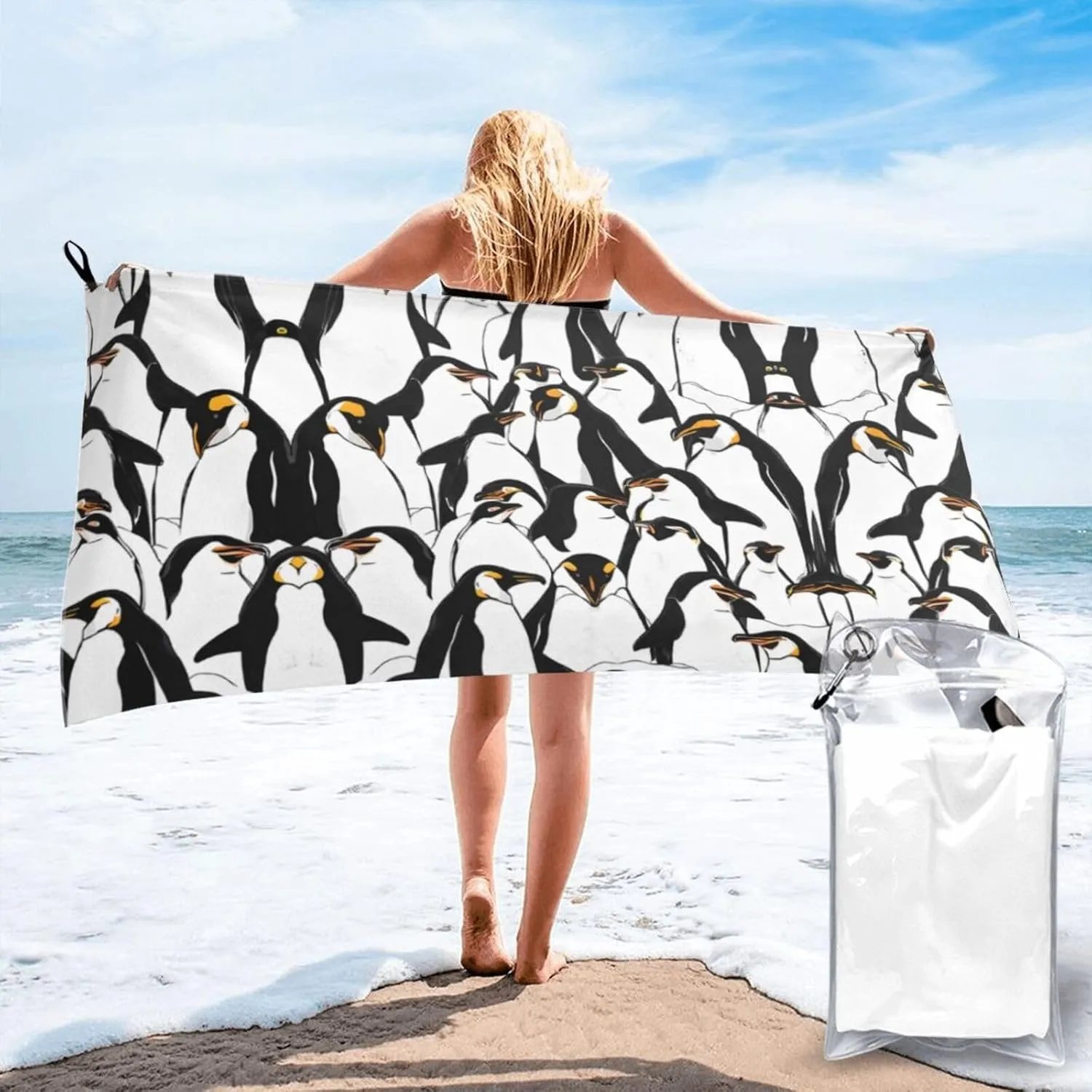 Cute Baby Penguins Sketch Premium Compact Microfiber Travel Towel-Featherlight & Quick Dry,Sand-Resistant Beach Towel for Swimming,Camping,Vacation Essentials with Carry Pouch